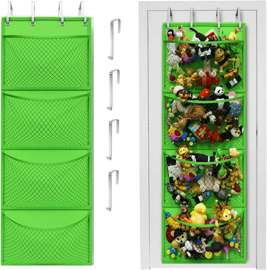 Honeyera Storage for Stuffed Animal - Over Door Organizer for Stuffies, Baby Accessories, and Toy Plush/Easy Installation with Breathable Hanging Pockets (Green)