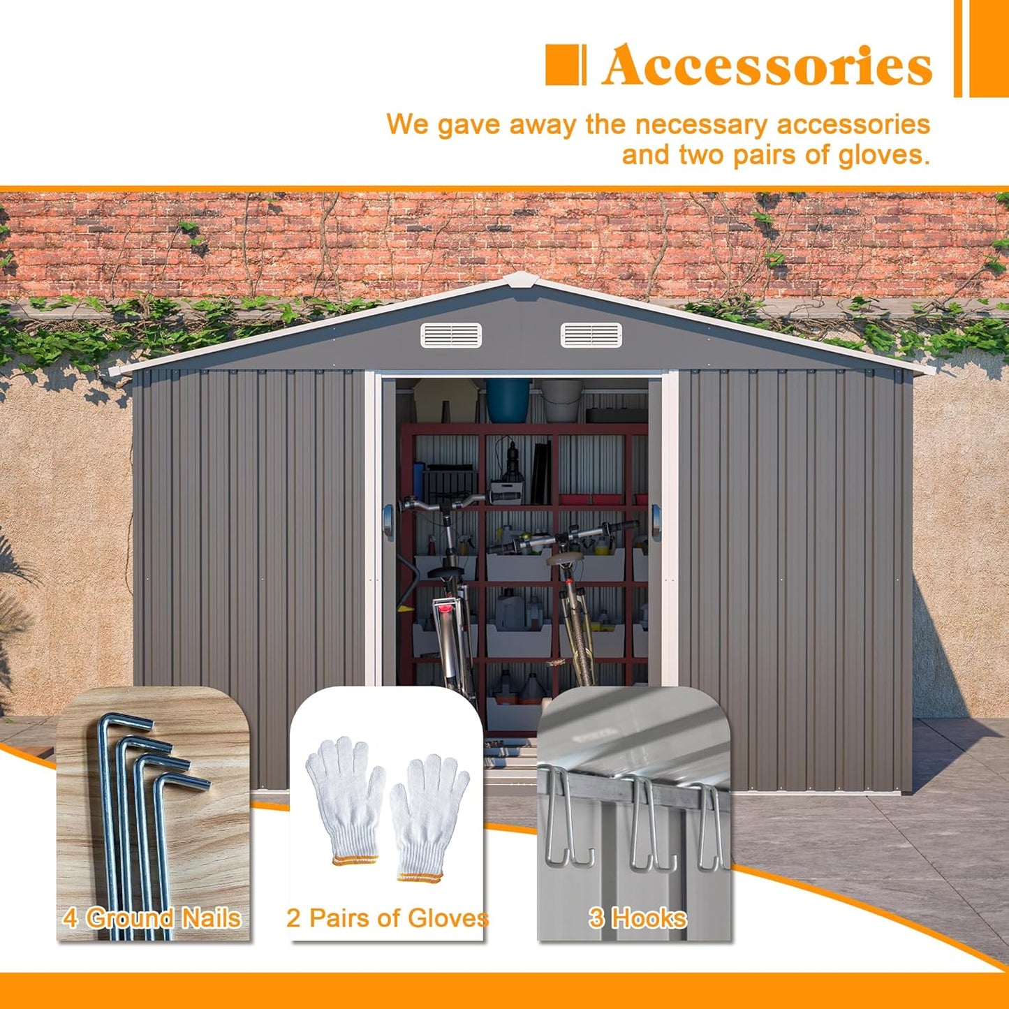 10x8 FT Outdoor Storage Shed with Floor Frame, Metal Sheds Included Double Air Vents & Lockable Sliding Door Foundation Steel Garden Tool Shed with Waterproof Roof Ideal for Backyard Patio Dark Gray