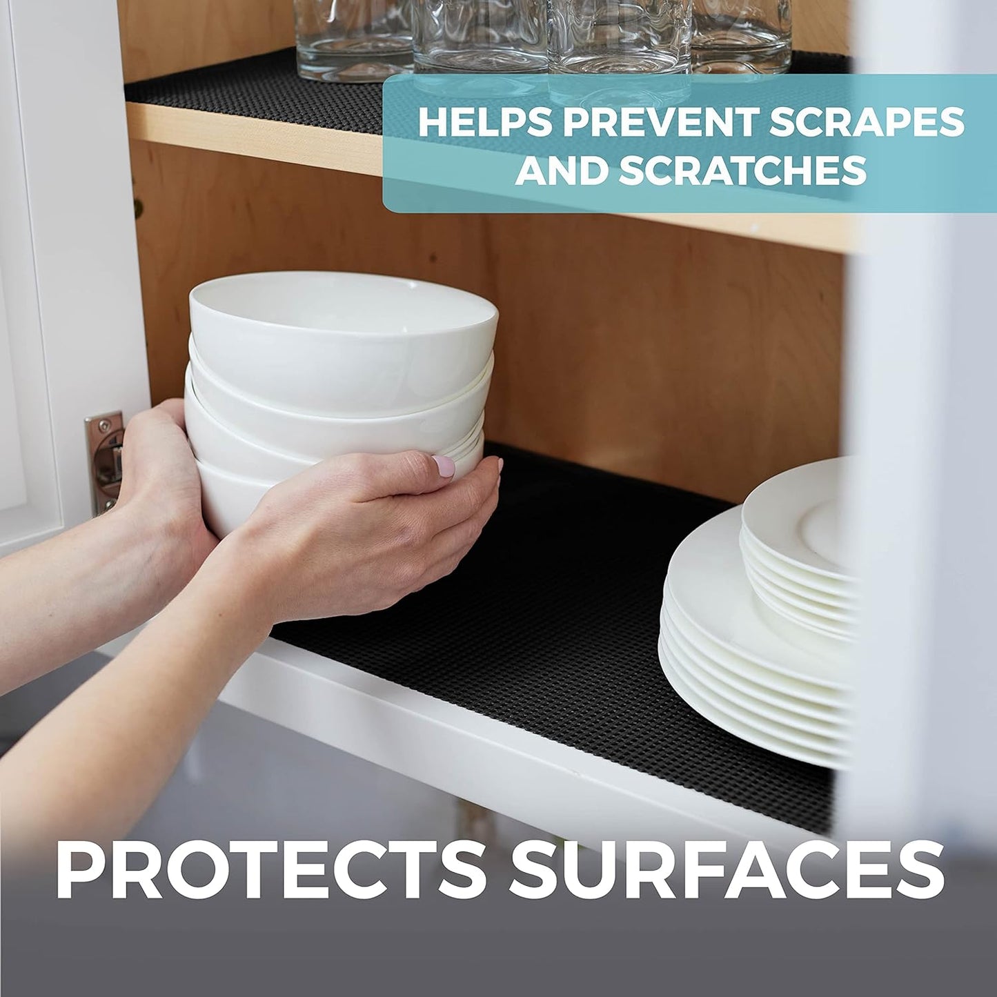 HOME GENIE Shelf Drawer and Cabinet Liner, Durable with Strong Grip, 12 in x 20 FT, Non Adhesive Liners Protect Kitchen Cabinets and Cupboard, Pantry, Bathroom Drawers and Shelves, Desks, Pitch Black