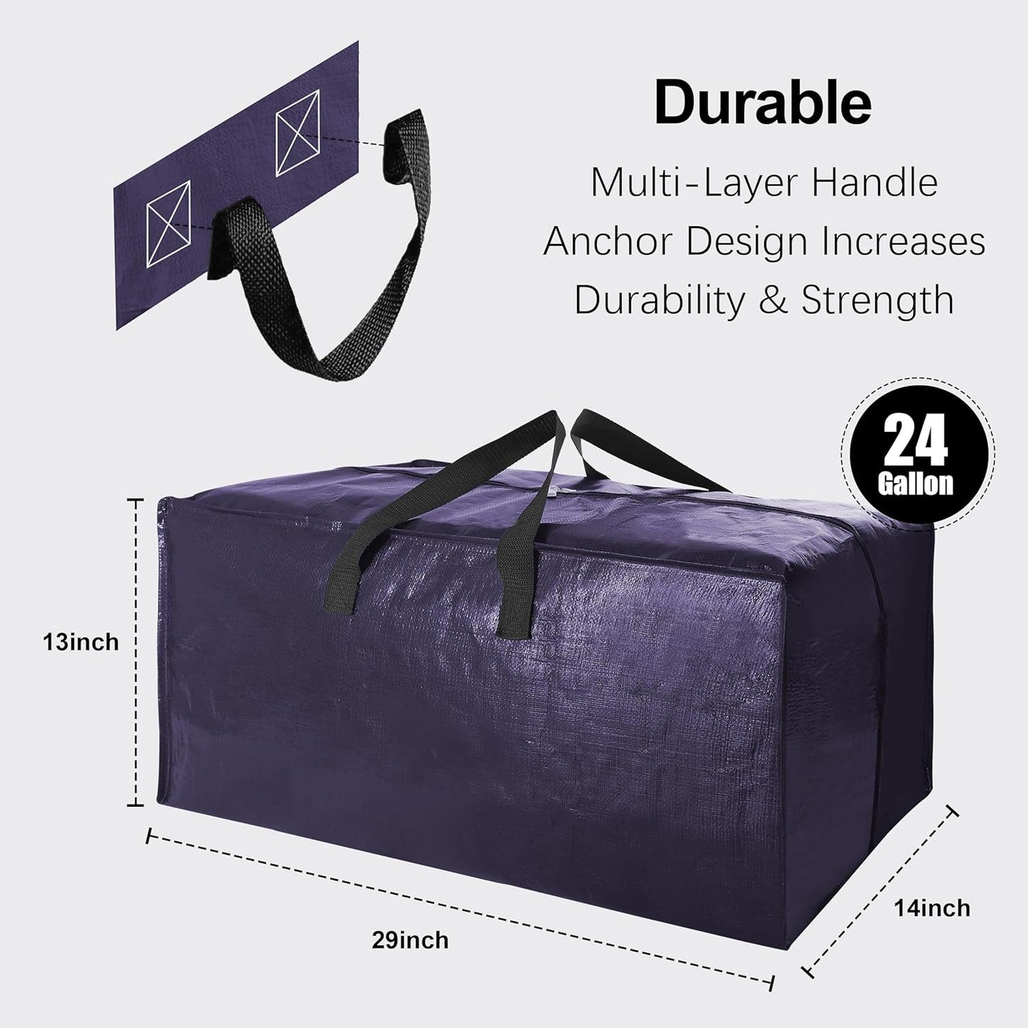 Heavy Duty Extra Large Moving Bags W/Backpack Straps - Strong Handles & Zippers, Storage Totes For Space Saving, Fold Flat, Alternative to Moving Box and Storage Bin (Set of 6, Blue)