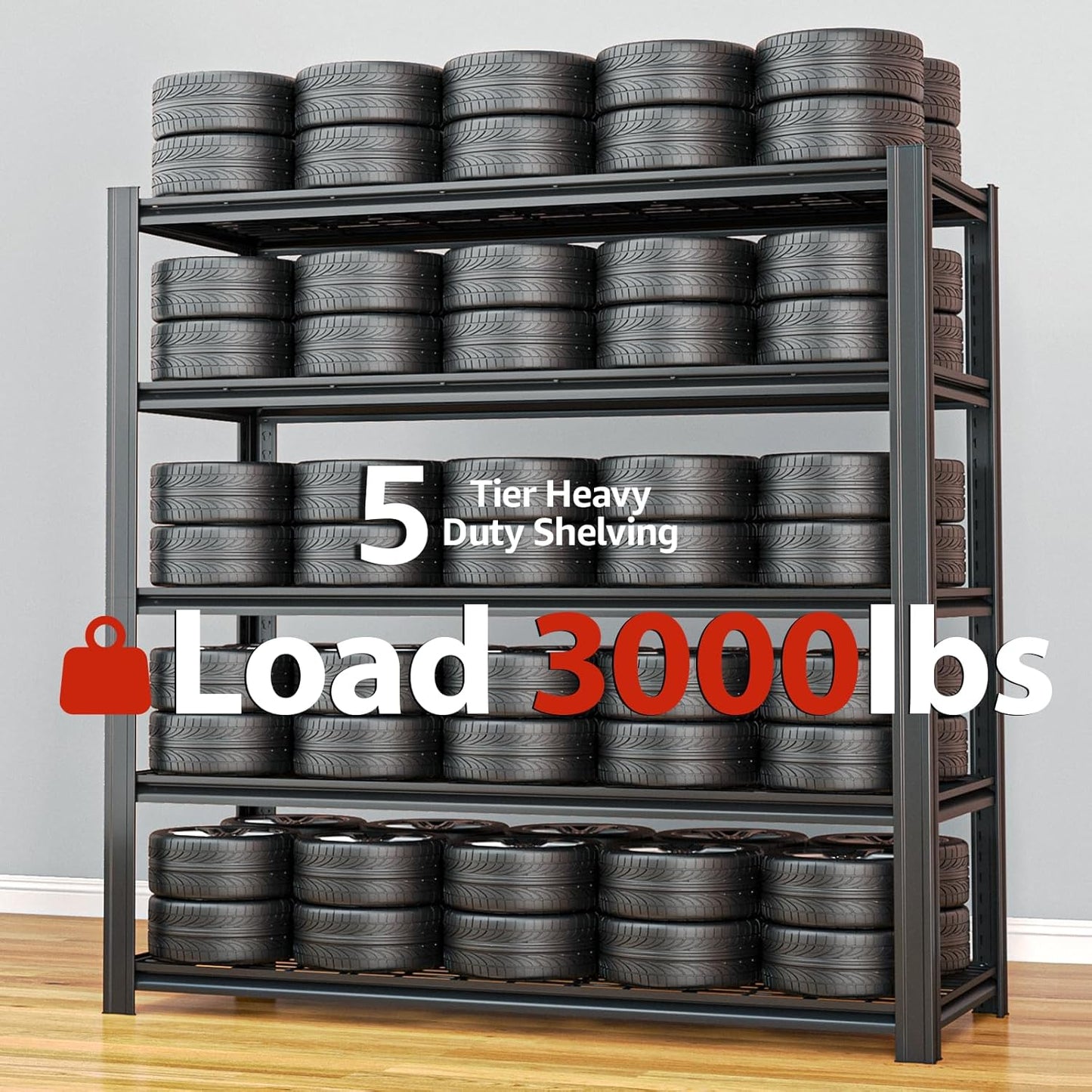 55.12" W Father&I 5-Shelf Industrial Adjustable Heavy-Dudy Tall Metal Garage Storage Shelves Shelving Units/Steel Wire Rack System (Commercial) for Basement/Shop, 84" H*55.12" W*24" D*, Black