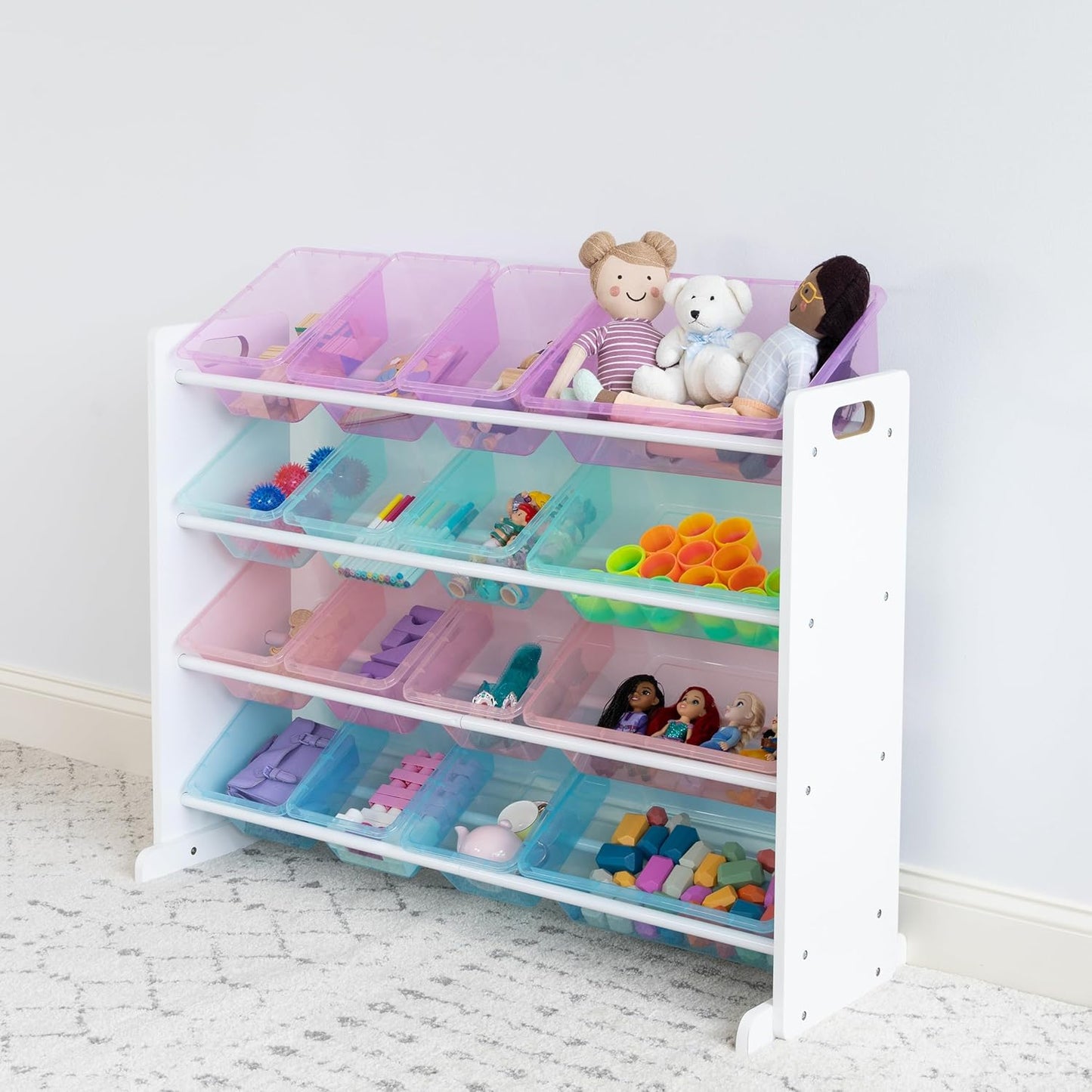 Humble Crew Supersized Toy Storage Organizer with 16 Removable Bins, Unicorn – Large Toy Storage for Toddlers Ideal for Kids' Rooms, Playrooms, and Nurseries - Modern Toy Bins for Kids