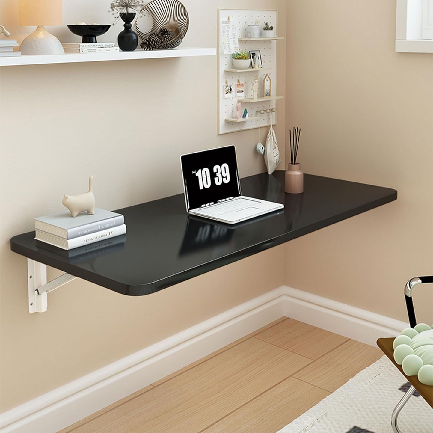 Laundry Table for Folding Clothes,Wall Mounted Folding Desk,Wall Table Fold Down,Floating Wall Desks for Small Spaces,Home Office Study Work Bench, Kitchen(Black 31.5×19.7inch