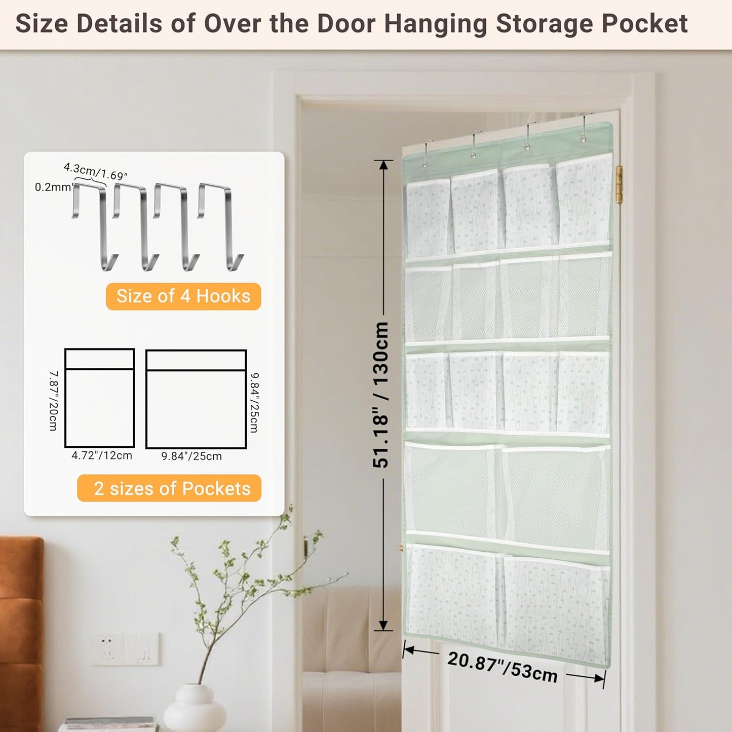 16 Pockets Over Door Hanging Organizer,Back of Door Shoes Organizer with 4 Kind of Pouches,Behind Closet Hanging Shelf Holder for Sock,Hat,Underwear,Travel Outfit,Storage Organization for Home,Dorm,RV