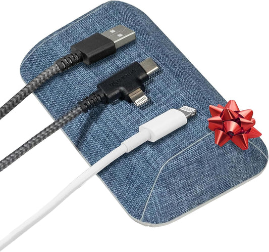 Smartish® Magnetic Cord Holder - Bigger Cable Wrangler Stocking Stuffer Organizer with Magnet Clips for Charger Management on Desktop, Nightstand - Holds 6+ Cables - Blue Jeanie