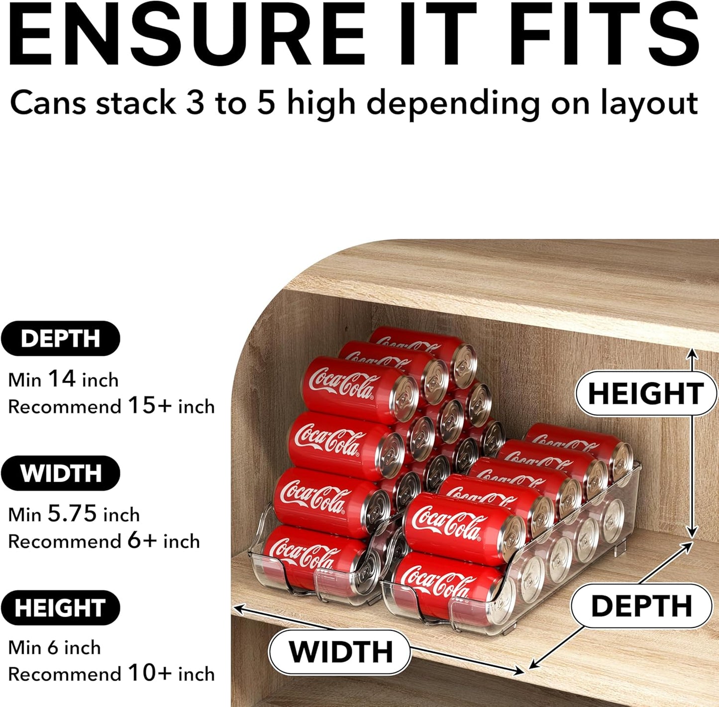 Simple Houseware Soda Can Organizer and Dispenser for Refrigerator / Pantry, Clear, Set of 6