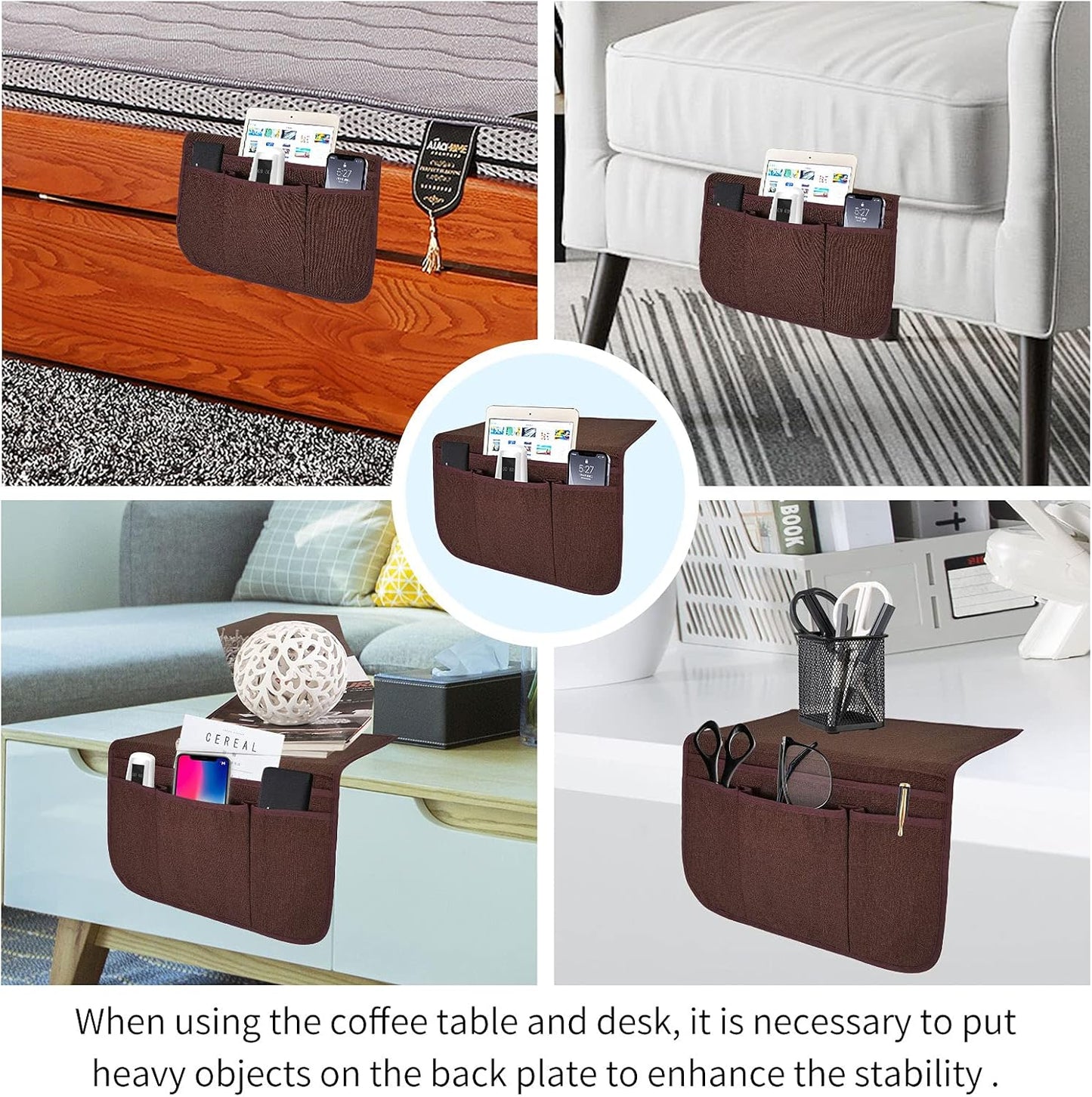 Bedside Caddy Bedside Storage Organizer Magazine Phone Tablet iPad Remote Holder, Organizer Caddy for Home College Dorm Bed, Sofa, Bunk Bed (Brown)