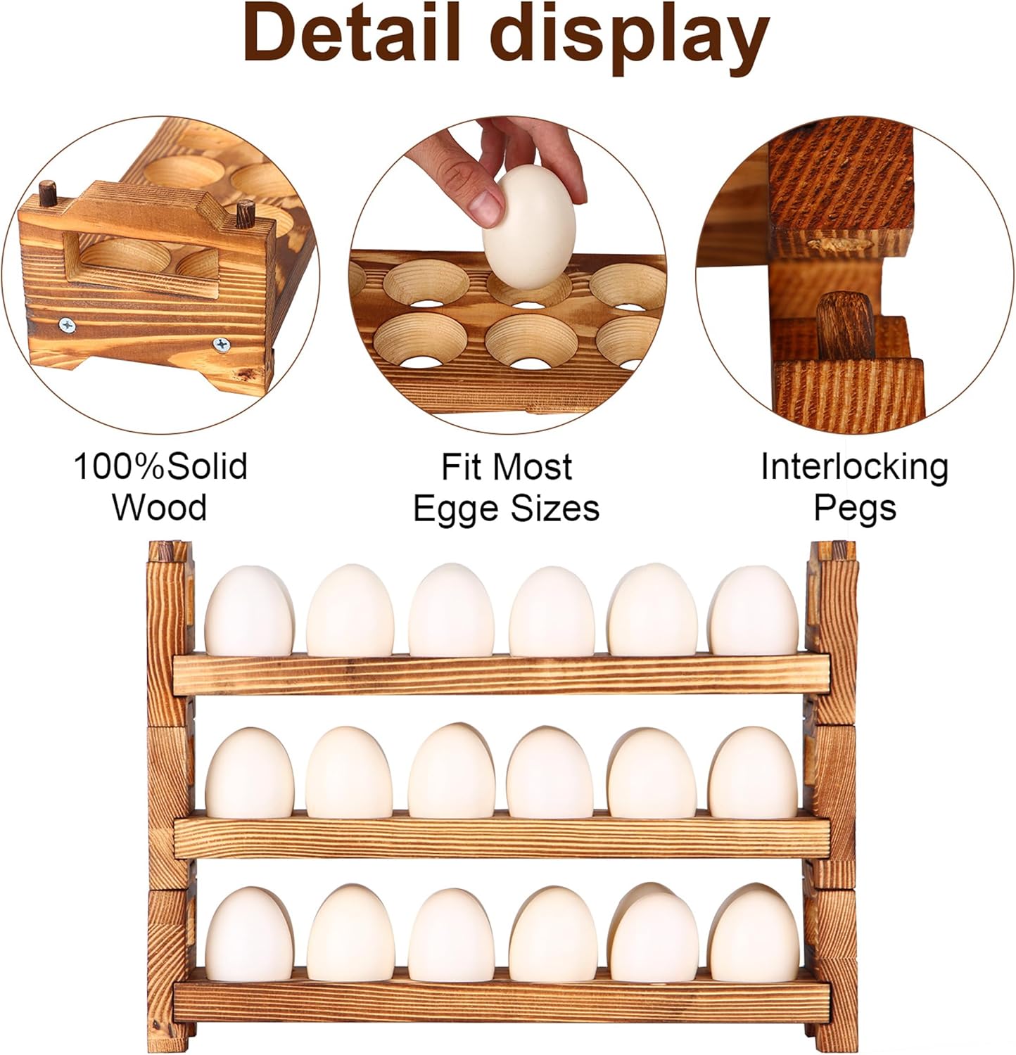 CVHOMEDECO. Wooden Egg Holder Fresh Egg Holders Countertop Firewood Egg Collecting Rack for Gathering Fresh eggs, Stackable with 36 eggs, Home Kitchen Organizer, Set of 3 PCS