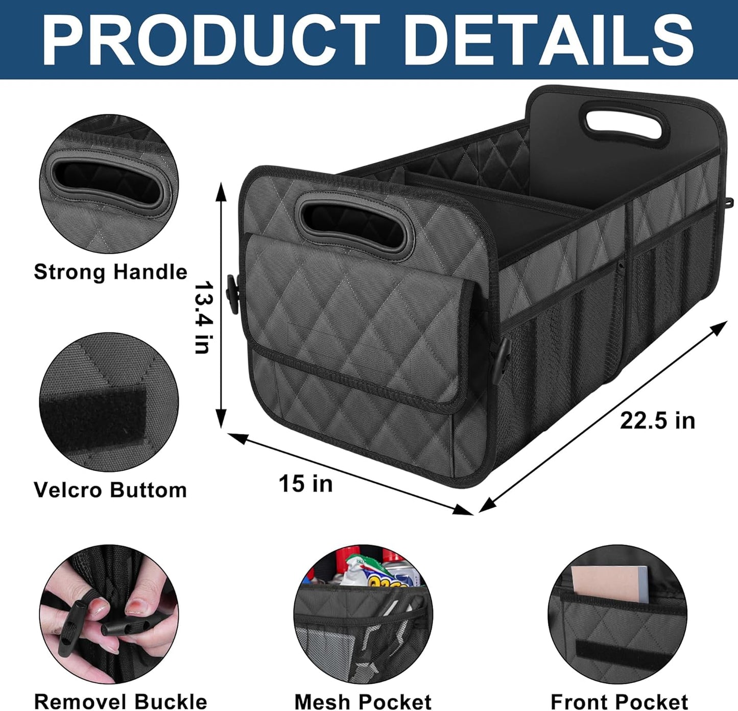 Deosk Car Trunk Organizer for SUV, Car Organizers and Storage with 6 Pocket, Car Accessories for Women/Men 70L Waterproof Polyester Trunk Organizer(Large, Charcoal)