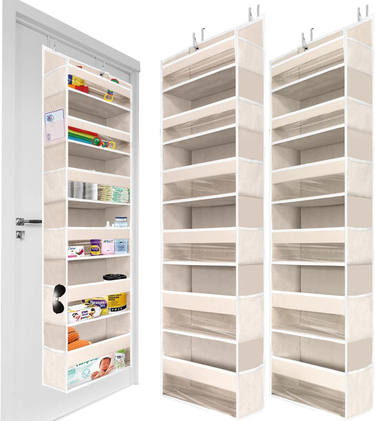 HOMELUX THEORY Over The Door Organizer Hanging - 50lbs Load 6 Large Front & 12 Side Pockets, 2 Pack Over The Door Shoe Organizer, Hanging Closet Organizer For Toys, Diaper - Sewing Organizers (Ivory)