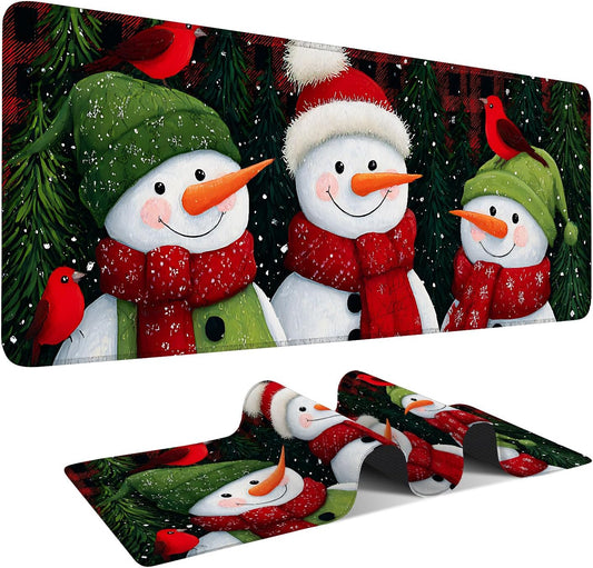 Three Snowmen Gaming Mouse Pad 31.5"x11.8"Desk Mat Anti-Slip Rubber Base & Durable Stitched Edges for Gamers Smooth Mouse Writing Surface for Desk Office/Home