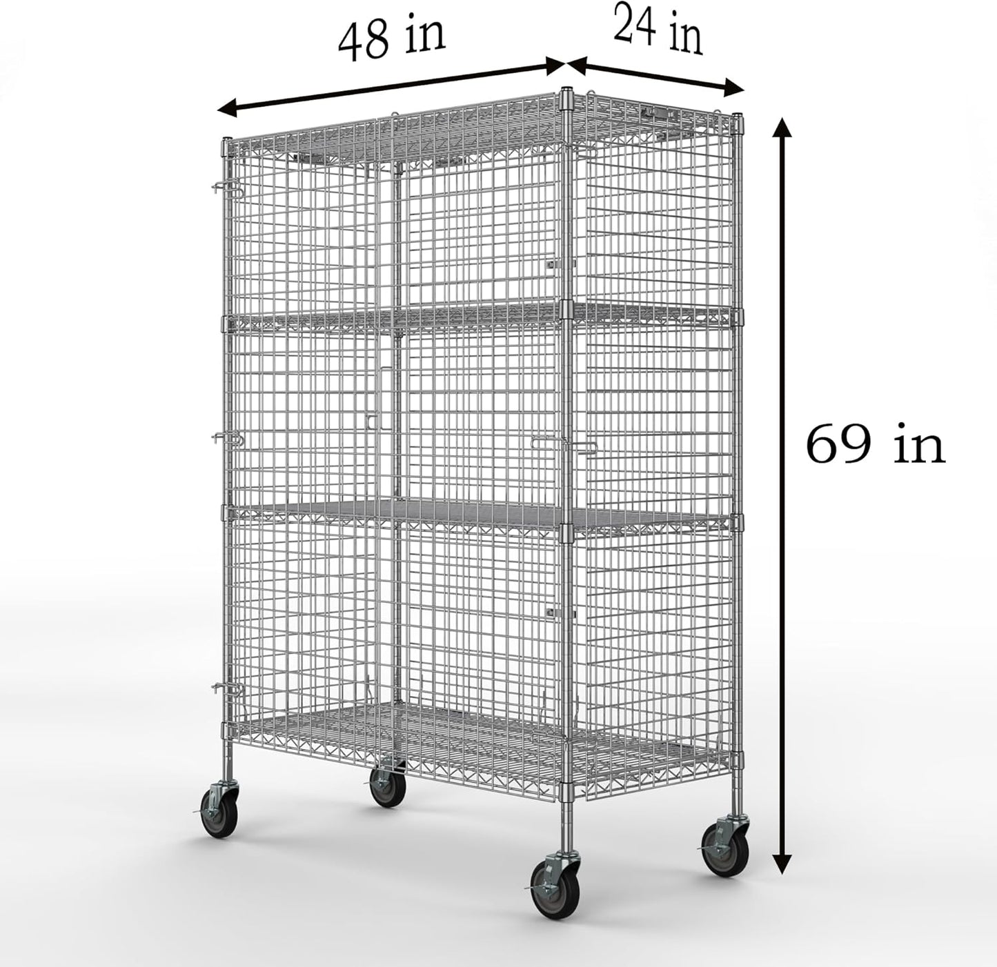 18" W x 60" L x 69" H Heavy Duty Utility Commercial Grade Metal Storage NSF Unit | Chrome Mobile Security Wire Cage Kit