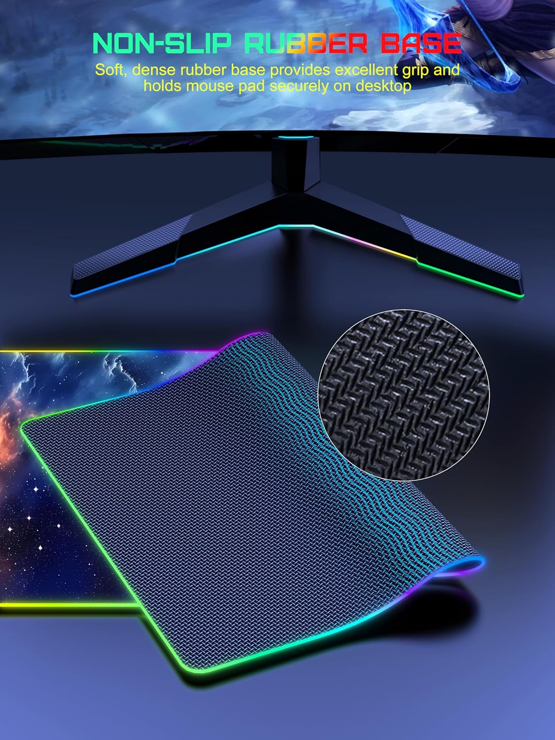 TopMade Wireless Charging Mouse Pad, RGB Gaming Mousepad, 35.4" x 15.8" Extra Large Waterproof Keyboard Desk Pad, Computer Desk Mat, Blue Nebula (Includes 20W PD Power Adapter & 6.56ft Woven Cable)
