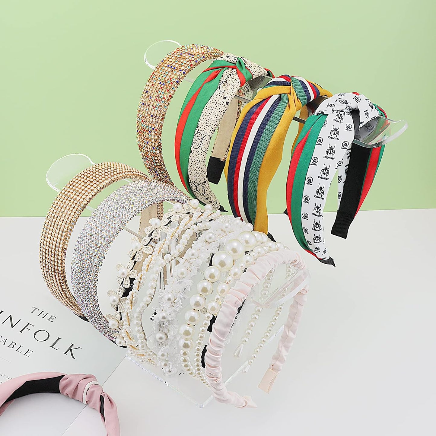 Bigfety Acrylic Headband Holder, 2 Pack Clear Headband Organizer Stand, Hair Accessories Storage (2-Tier & 2-Panel)