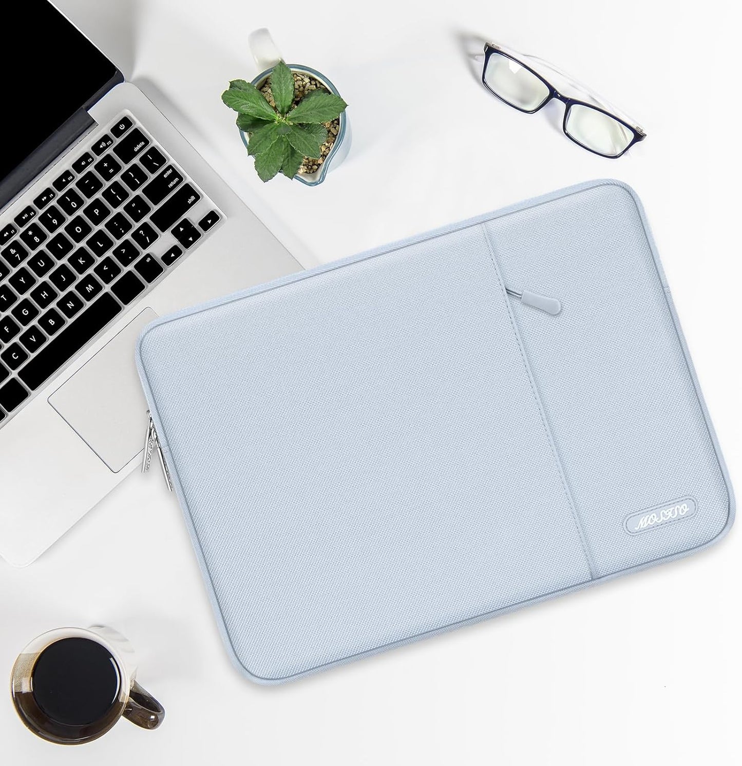 MOSISO Laptop Case 16 inch, 15-15.6 inch Laptop Sleeve Compatible with MacBook Pro 16 M4 M3 M2 M1, HP Acer Dell Lenovo ASUS Notebook, Polyester Vertical Computer Sleeve Bag with Pocket, Baby Blue