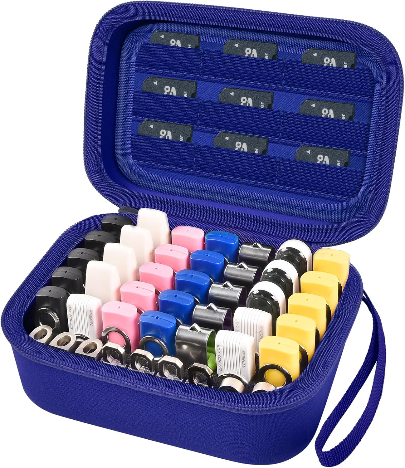 USB Flash Drive Case, Thumb Drive, Memory Card SD SDXC SDHC Card Holder Organizer, Electronic Accessories Storage Bag for SanDisk/SamData/Samsung/TOPESEL/Memory Stick/YubiKey - Blue(Box Only)