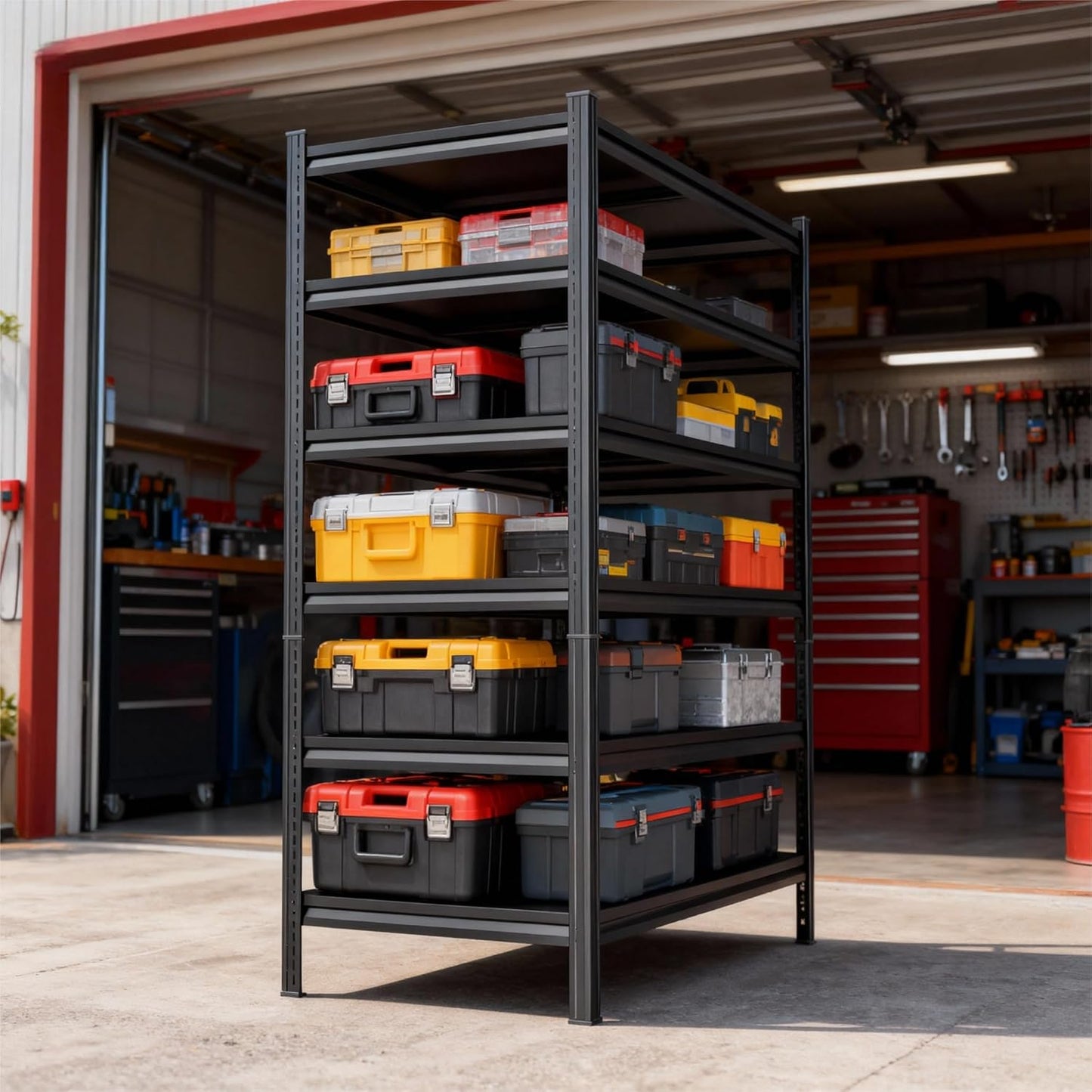 82'' Storage Shelves, Garage Metal Shelving Unit, Adjustable, Double-Layer Column with Reinforced Ribs, Heavy-Duty, Capable of Bearing 3600 lbs, Suitable for Garage, Warehouse, Kitchen Storage