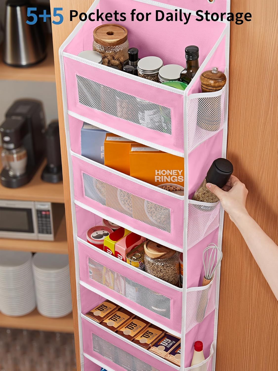JARLINK 2 Pack Over The Door Organizer Storage, 5 Shelf Hanging Door Organizer with 5 Large Capacity Pockets, Anti Tilt 44 lb Load Behind Door Storage for Bedroom, Bathroom, Pantry, Nursery, (Pink)