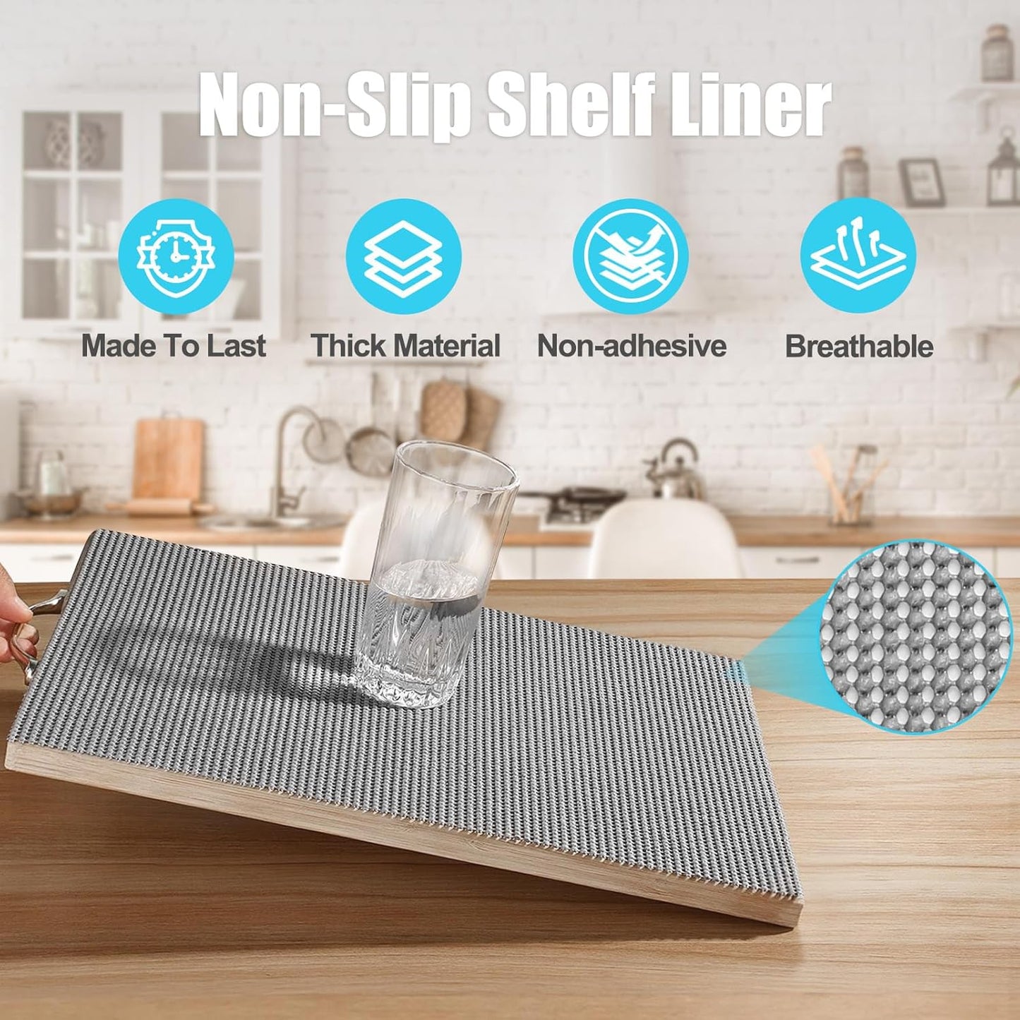 Songrey Non-Adhesive Drawer and Shelf Liner, Non Slip Cabinet Liners, Protect Kitchen Cupboard, Bathroom Drawers, Breathable, Thick Strong Grip mat (17.5IN x 20FT, Dark Gray)