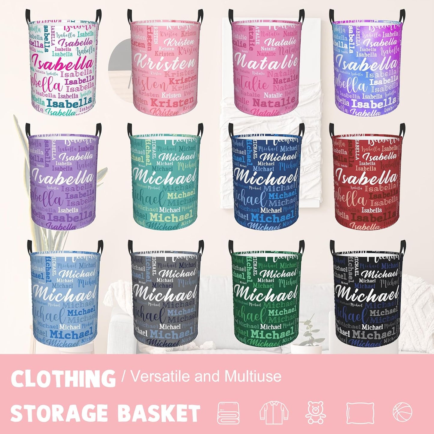 Custom Name Laundry Hamper, Personalized Laundry Baskets with Name for Boys Girls Women Men, Customized Collapsible Dirty Clothes Hamper Easy Storage Gifts for Bedroom Bathroom Living Room