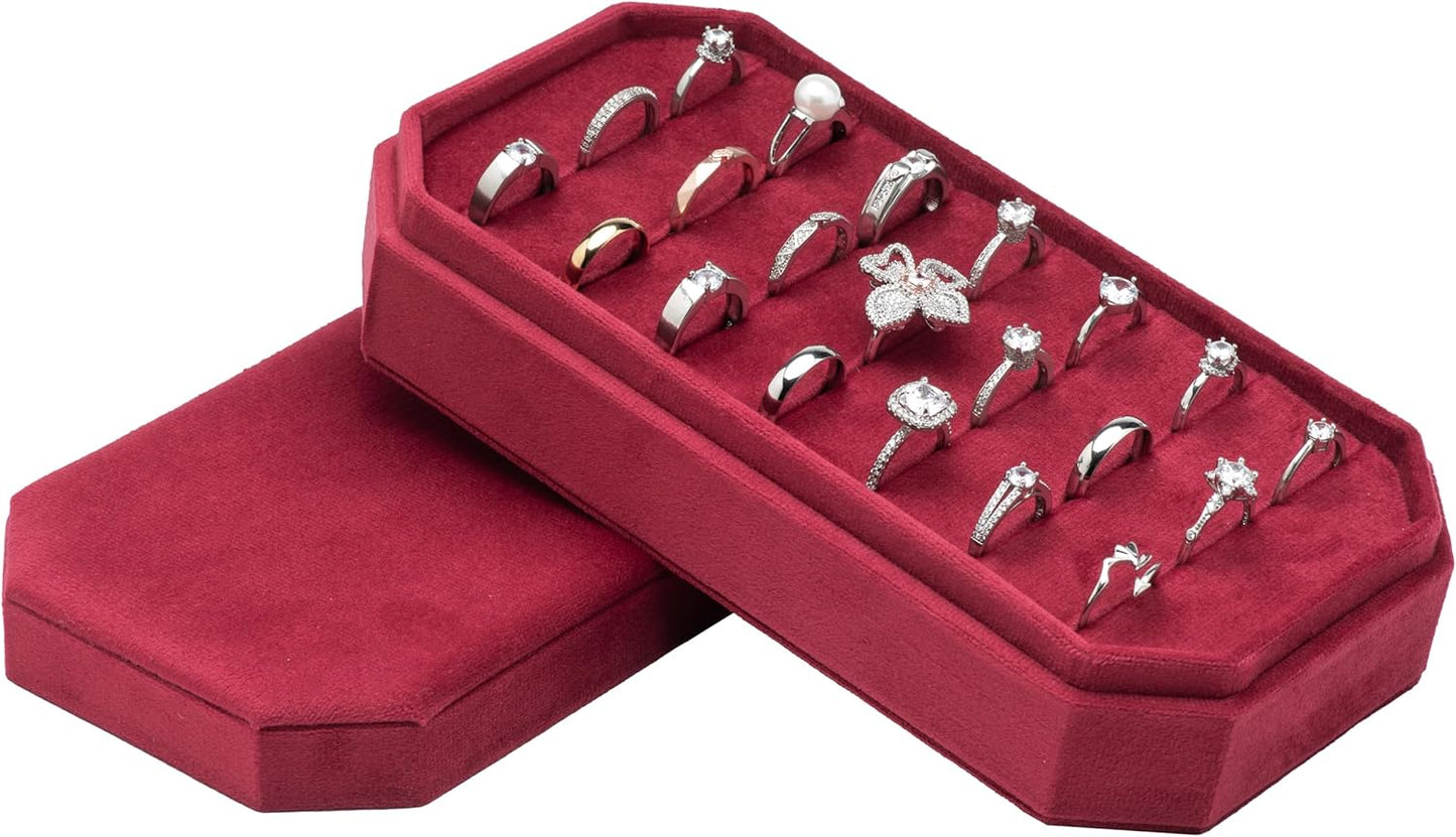 Velvet Ring Organizer Display Tray Jewelry Box Earring Holder Case for Wedding Birthday Christmas Day (Red)