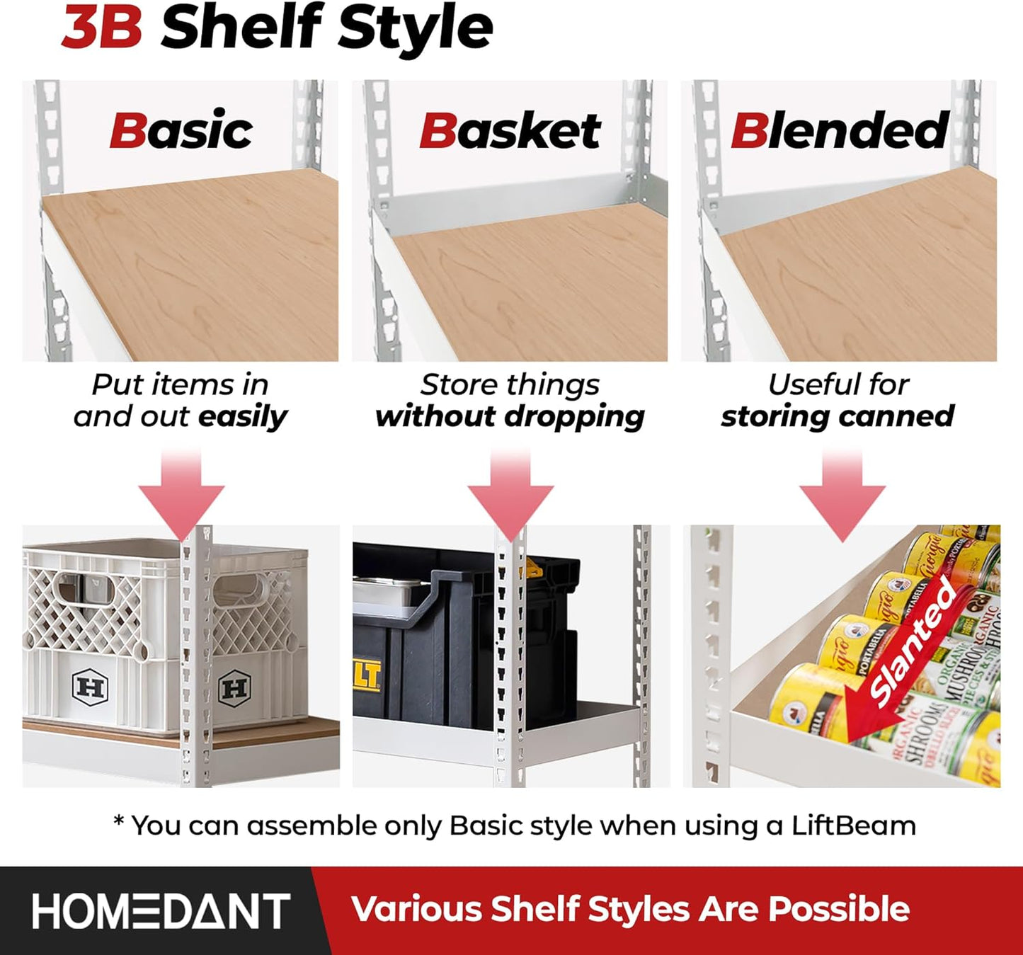 HOMEDANT 5 Tier Storage Shelves Adjustable Laminated Boltless Garage Metal Shelving Unit Heavy Duty Utility Rack Shelf Warehouse Pantry Closet Kitchen (4, (XL Deep) 48.1" W, White)