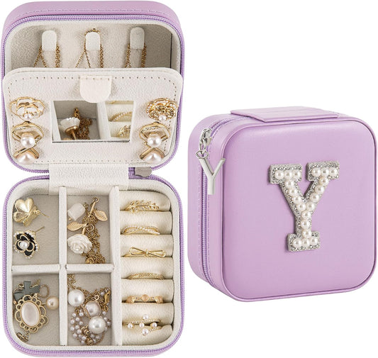 Travel Jewelry Case, Small Jewelry Box Organizer with Personalized Initials, Gifts for Girl Women, Wife Girlfriend Daughter Niece, Bridesmaid Gifts, Birthday