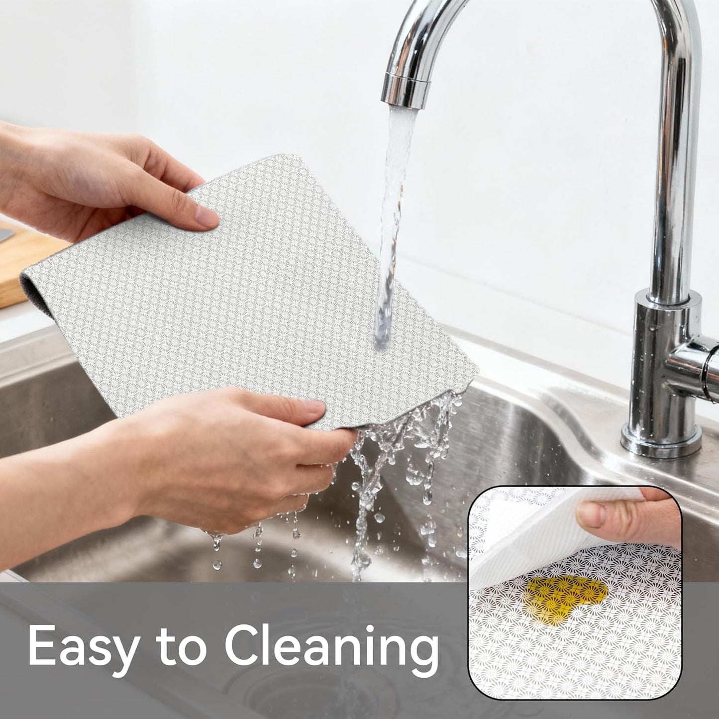 FIFTY FEET 18"x96" Non-Adhesive Shelf Liner for Kitchen Cabinets and Drawers, Washable Non-Slip PVC Cabinet Liner (White Circle)(1 Roll)