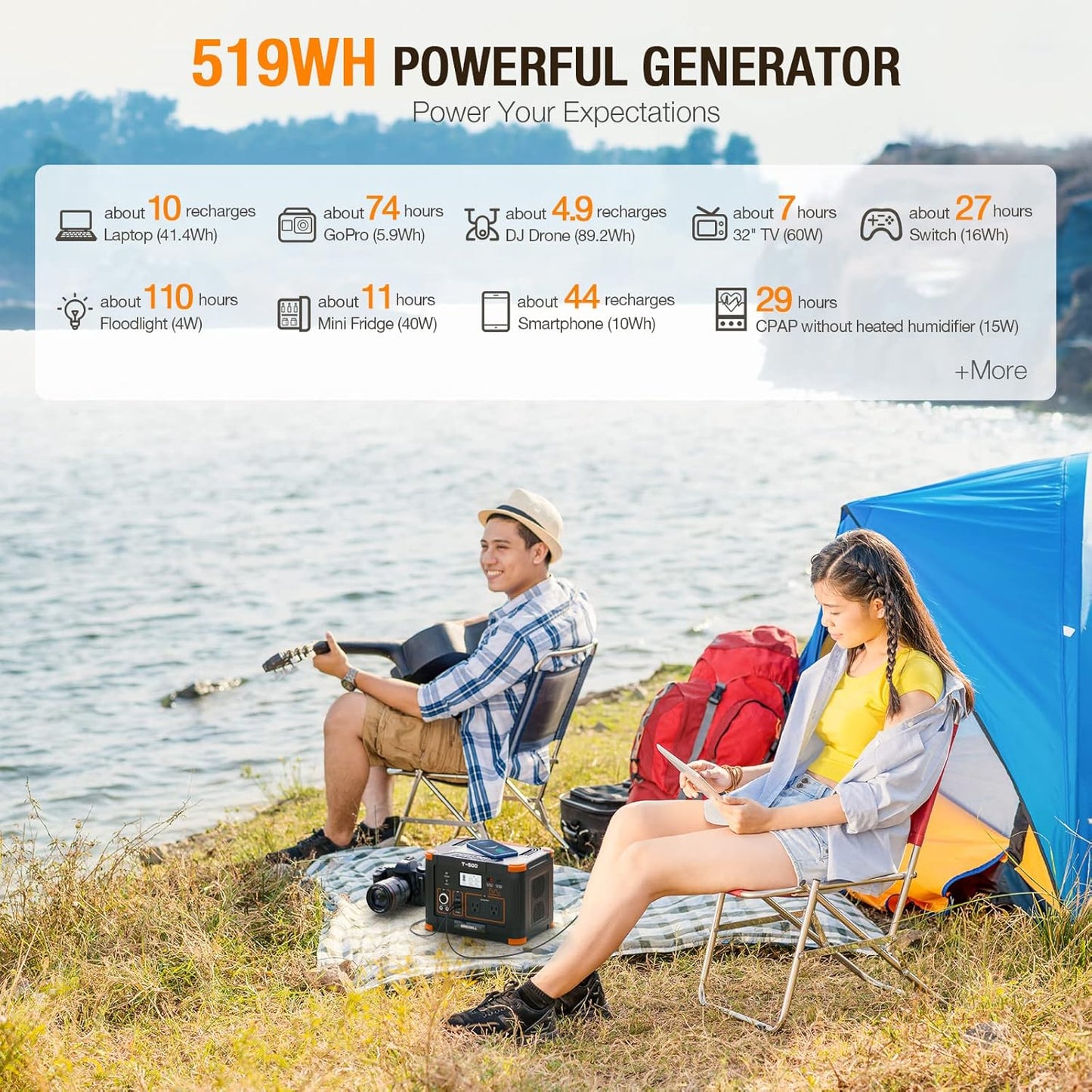 500W Portable Power Station with 100W Solar Panels 519Wh Solar Generator Outdoor Backup Lithium Battery Pack Power Supply with AC Outlet 110V for Tent Camping Home Emergency Traveling RV Trip