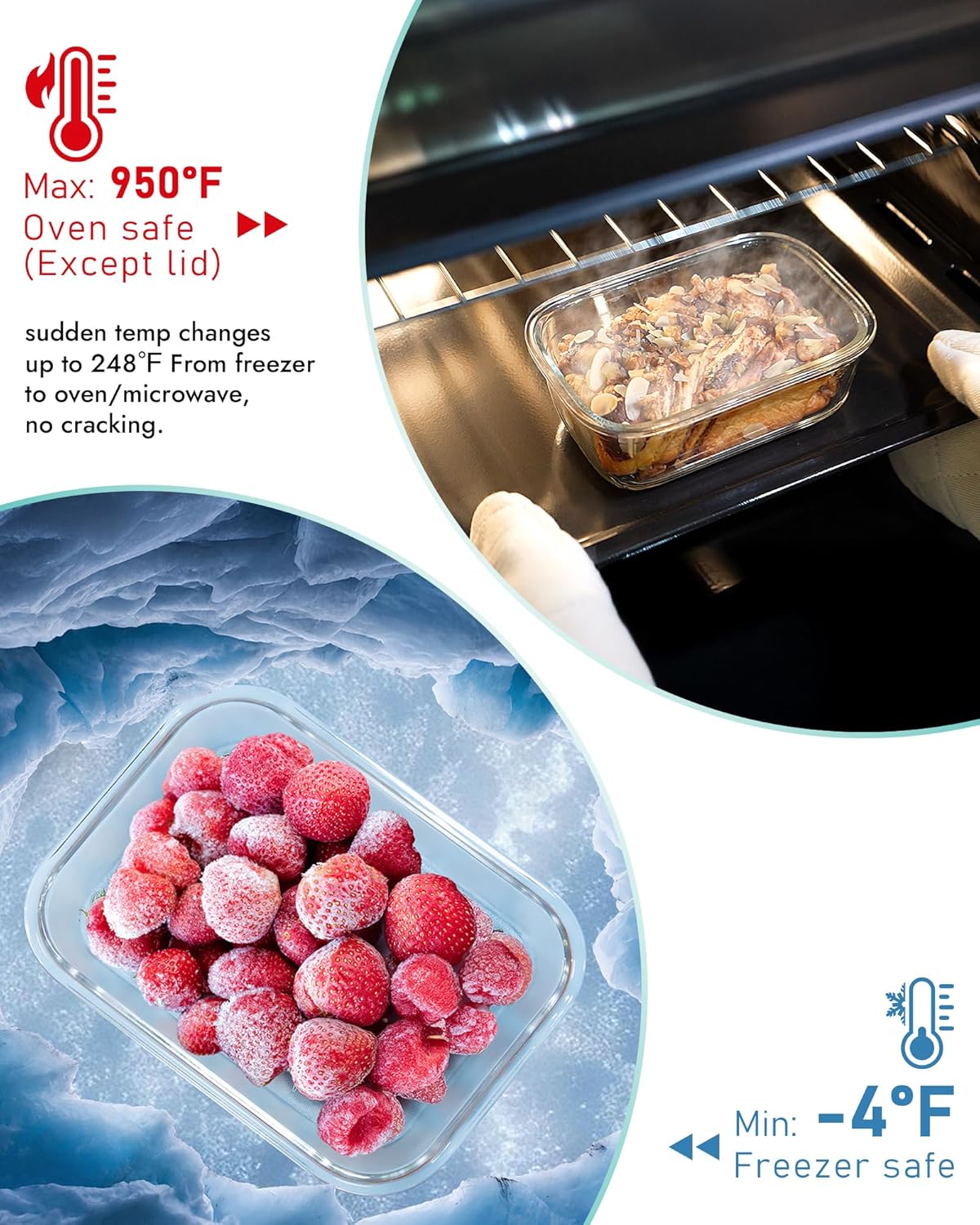 8-Piece Borosilicate Glass Food Storage Containers Set with Airtight Lids - Oven, Microwave & Freezer Safe, Leak-Proof, BPA-Free - Baking, Meal Prep & Gift Ready