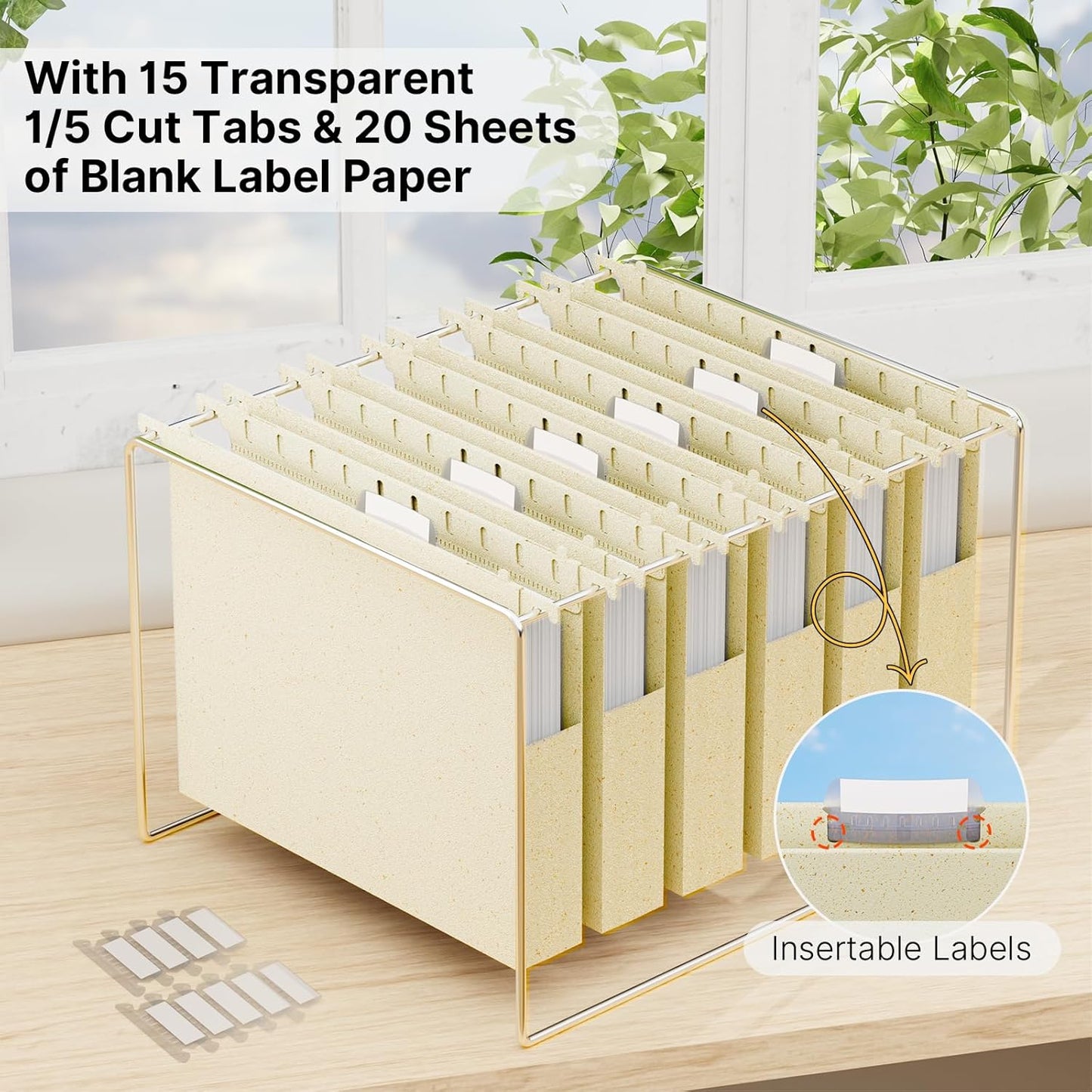 Wheat Straw Hanging File Folder Letter Size, Heavy Duty 1'' Expansion,12 Pack Extra Capacity Plastic Hang Folders,Reinforced Filing Cabinet Folder for Bulk Files/Medical Charts(Morandi Beige)
