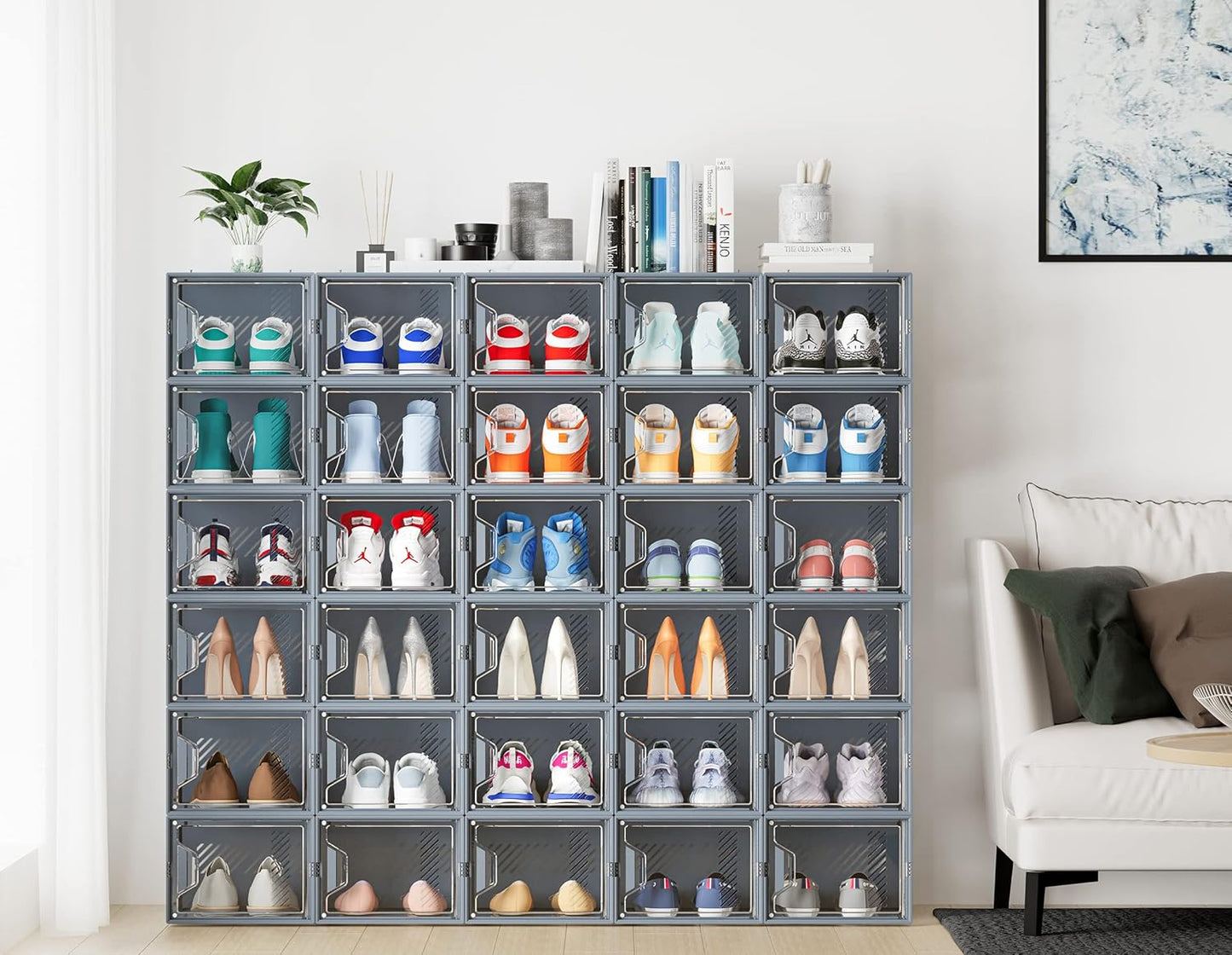 Shoe Storage, 12 Pack X-Large Shoe Organizer for Closet, Shoe Boxes Clear Plastic Stackable Shoe Storage Boxes for Size 13