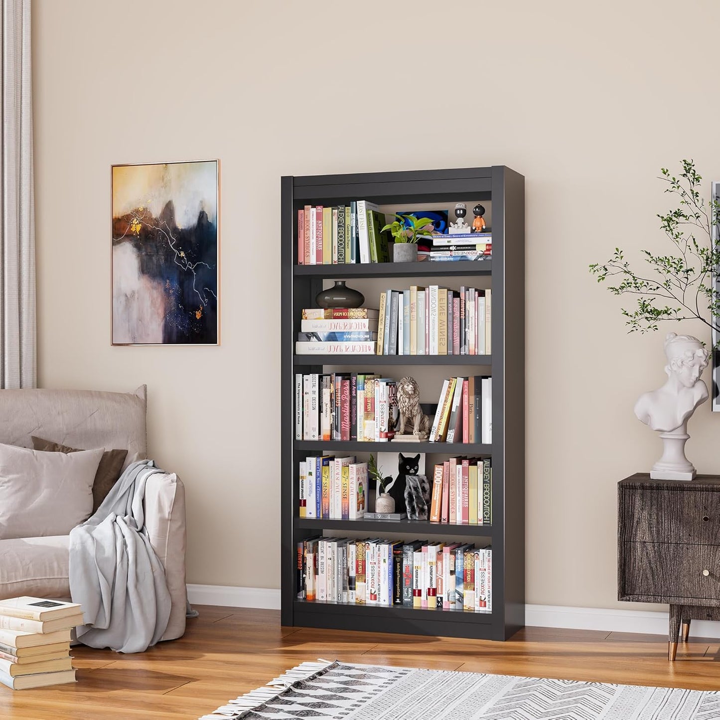 Book Shelf, 5-Tier Sturdy Bookcase, Adjustable Bookshelf, Large Capacity per Shelf, Modern Book Cases for Living Room, Home Office, Garage, Ideal for Home Organization & Stylish Upgrades