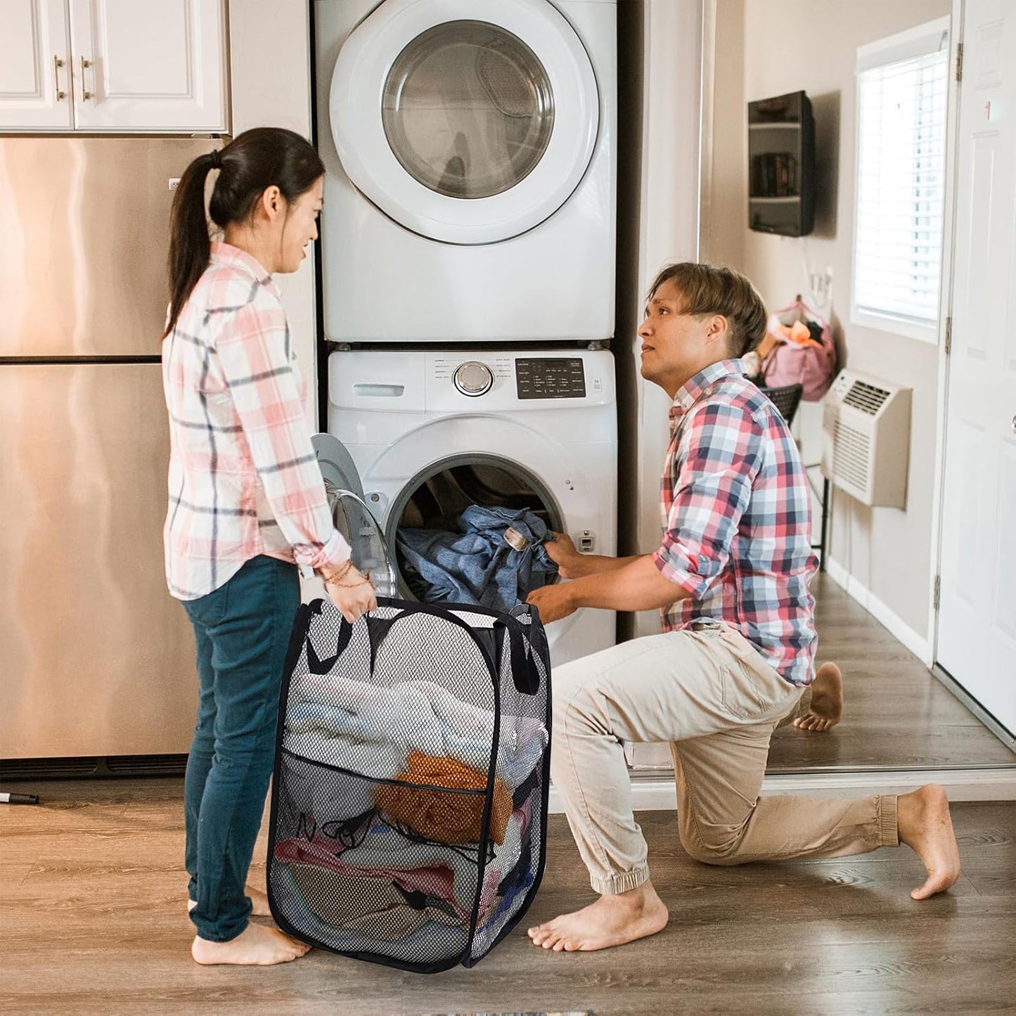Collapsible Pop Up Laundry Hamper, Extra Large Mesh Foldable Laundry Basket, 28" x 16" x 16"(Black)