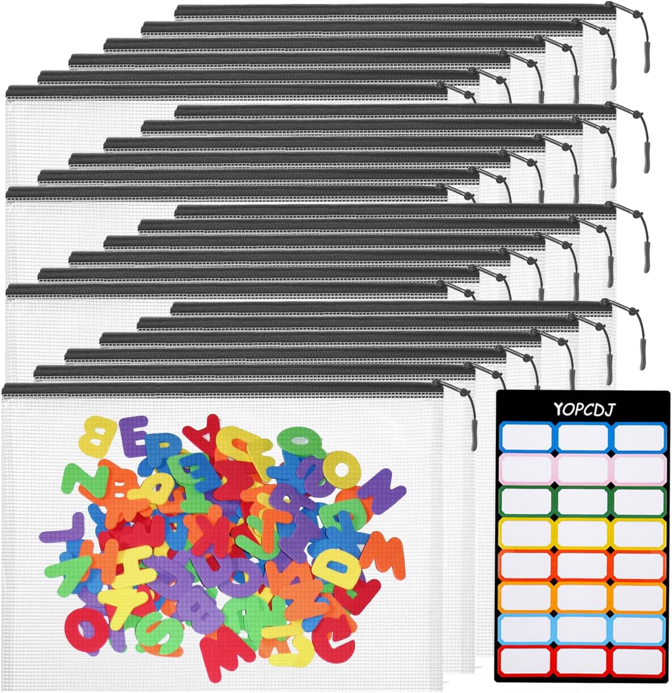 24pcs Mesh Zipper Pouch Bags, A5 9.4 x 6.9 Inches Reusable Zipper Bags Puzzle Storage Organizer Black Multipurpose for Travel Board Games Toys Office Supplies and Classroom Organization