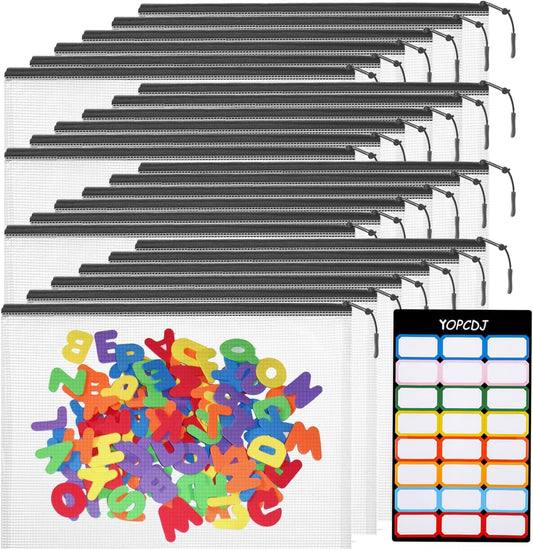 24pcs Mesh Zipper Pouch Bags, A5 9.4 x 6.9 Inches Reusable Zipper Bags Puzzle Storage Organizer Black Multipurpose for Travel Board Games Toys Office Supplies and Classroom Organization