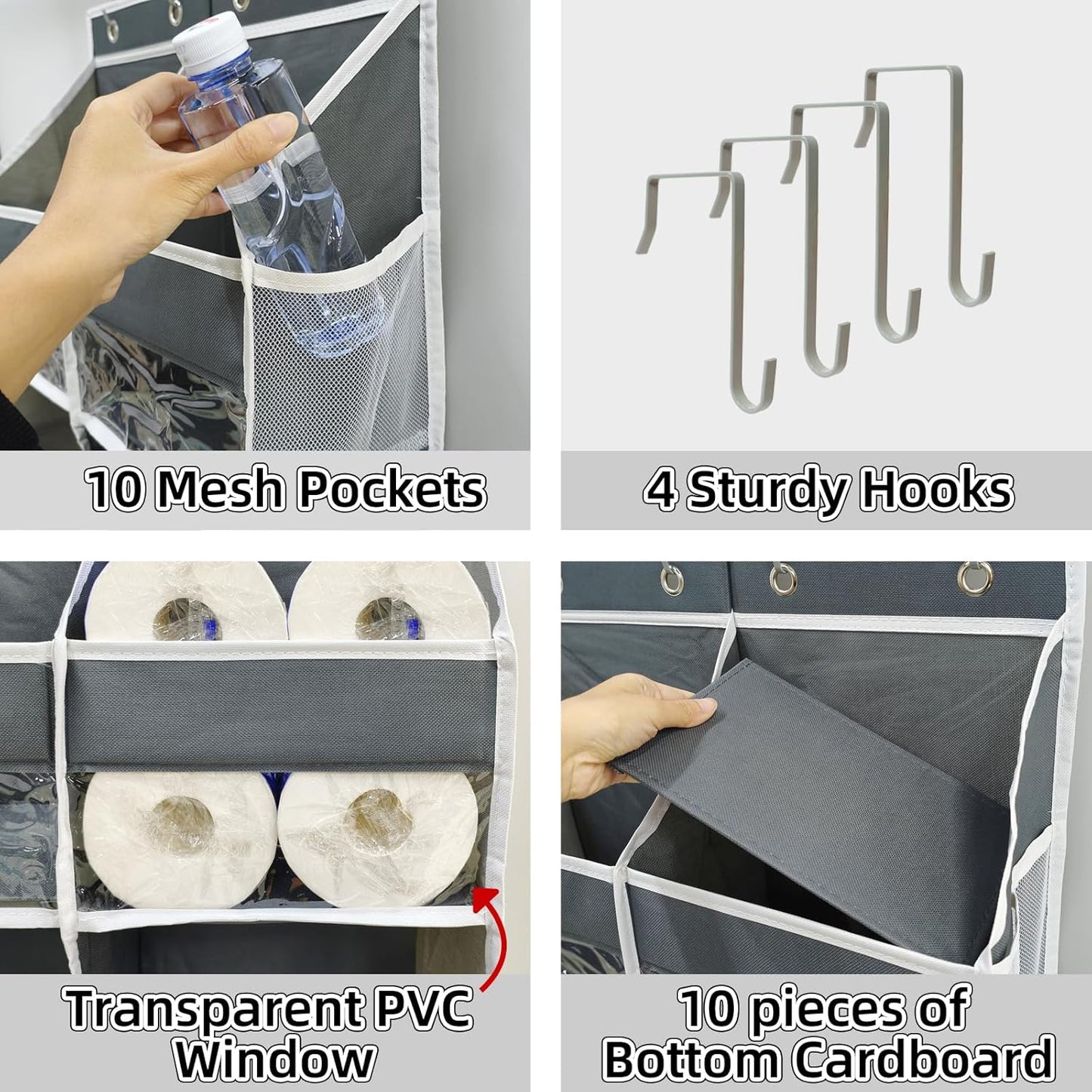 5-Tier Heavy Duty Over the Door Organizer with 10 Compartments - 600D Oxford Cloth Large Behind Door Storage for Closet, Nursery, Bedroom, Pantry, Diaper & Toy Organizer (Gray)