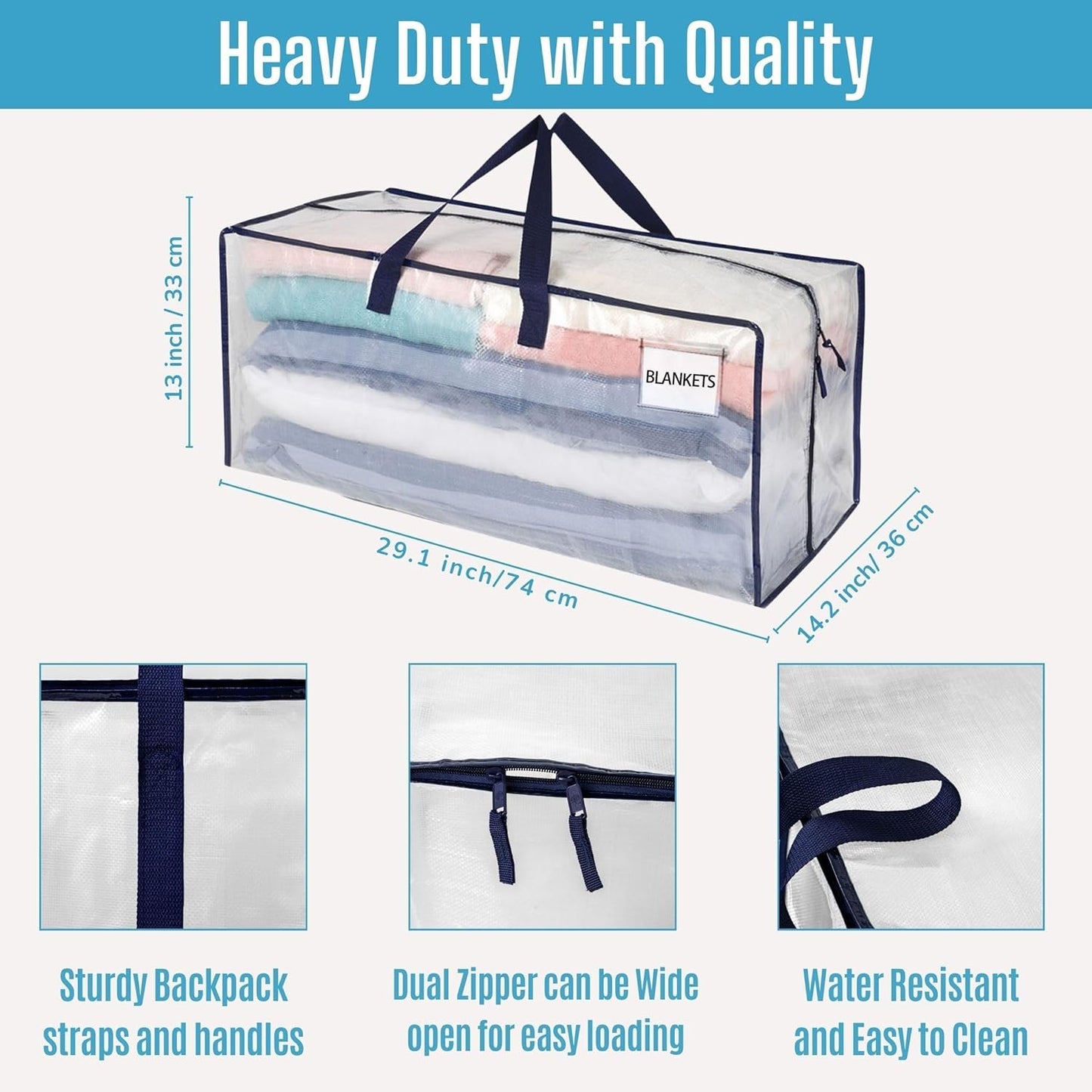 VENO 6 Pack Moving Bags w/Backpack Straps, Heavy Duty, Moving Boxes Alternative, Packing Supplies, Large Storage Totes for Dorm Room Essentials with Zipper for Clothes (Clear, 6 Pack)