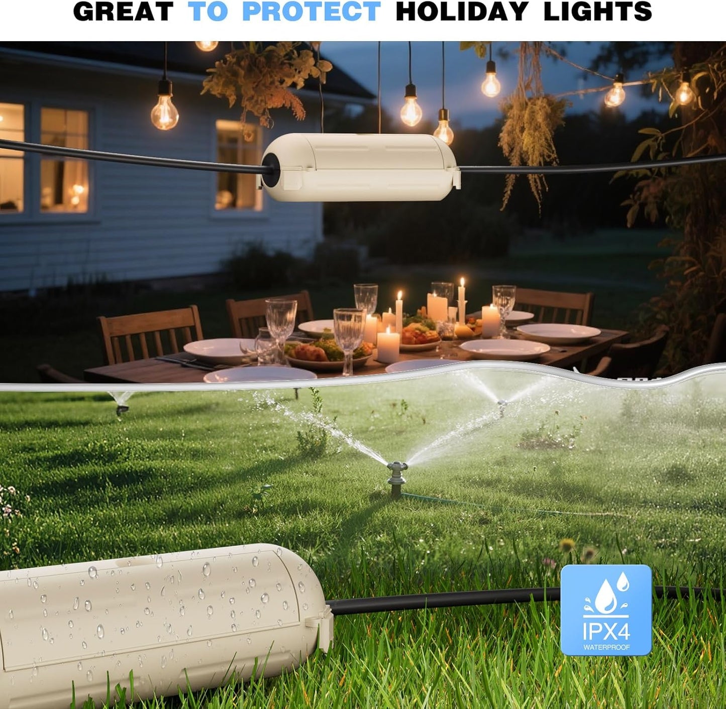 Flemoon [3 Pack] Outdoor Extension Cord Cover Waterproof, Weatherproof Electrical Connection Box for Straight Plug, Outlet, Socket, Halloween, Christmas Holiday Decoration String Light, Almond