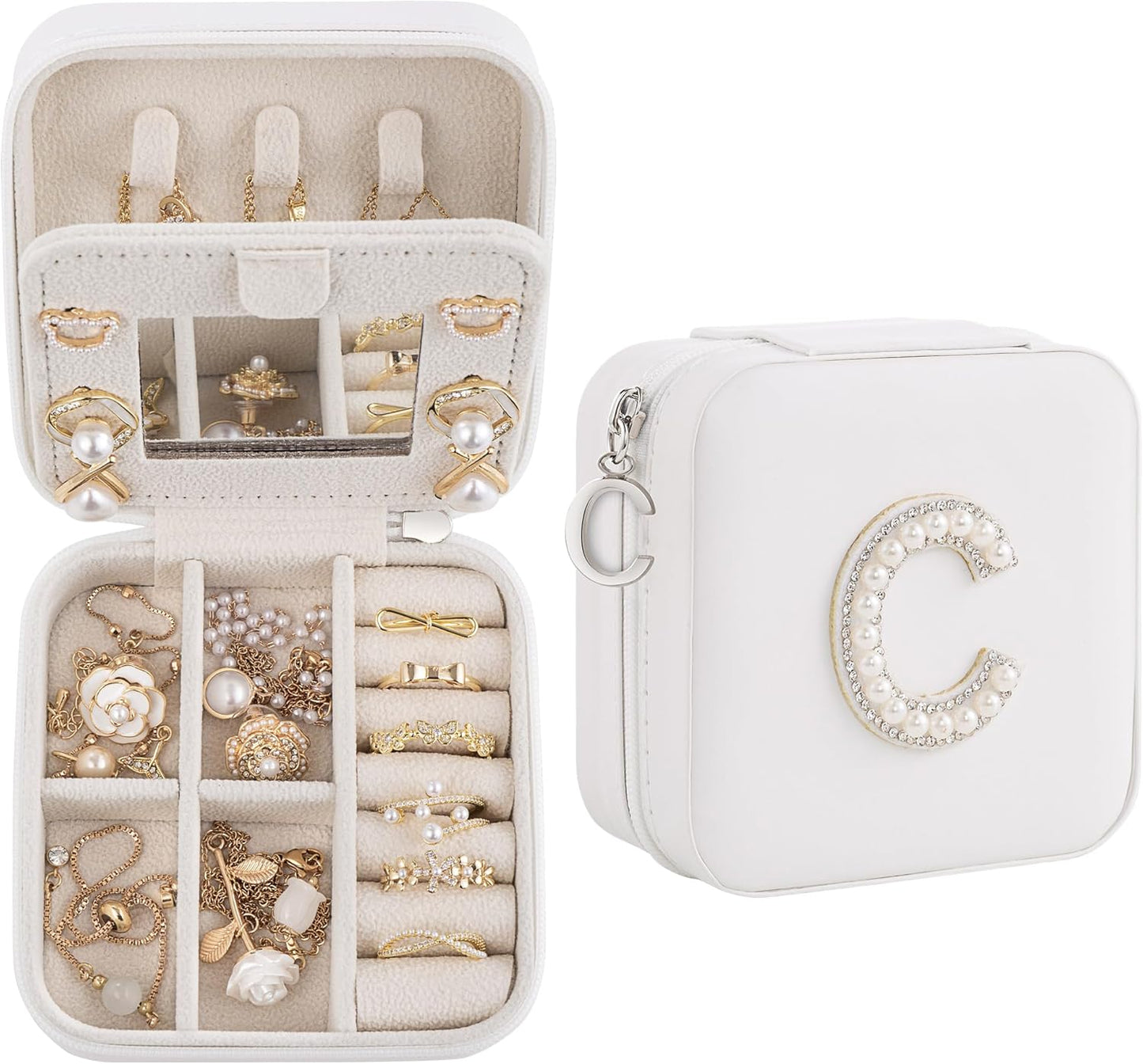 Birthday or Graduation Gift Box for Women - Initial Jewelry Case, Travel Jewelry Organizer for Wife, Girlfriend or Bridesmaid