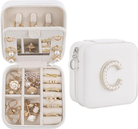 Birthday or Graduation Gift Box for Women - Initial Jewelry Case, Travel Jewelry Organizer for Wife, Girlfriend or Bridesmaid