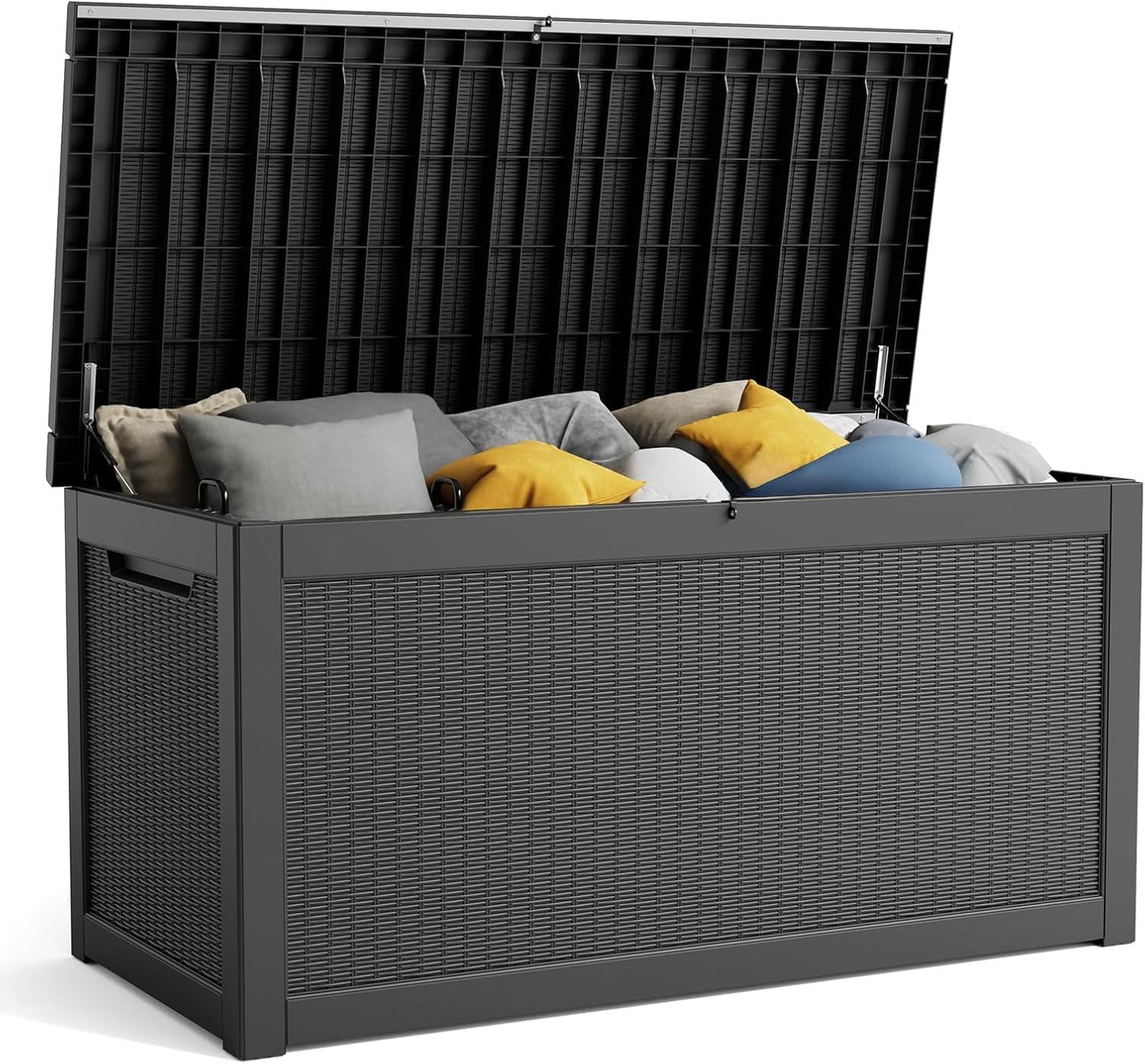 320 Gallon Resin Deck Box, Lockable Patio Outdoor Storage Box for Furniture, Garden Tools and Tools Storage, Waterproof Outside Storage Boxes - Black