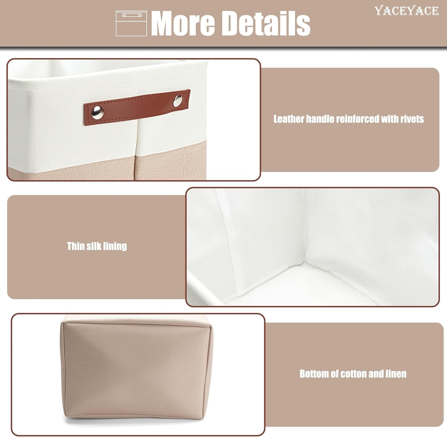 Storage Baskets with Handles, 4 Pack Foldable Storage Bins for Shelves, Linen Fabric Basket for Home Decorative,Organizing Cloth Toy Nursery