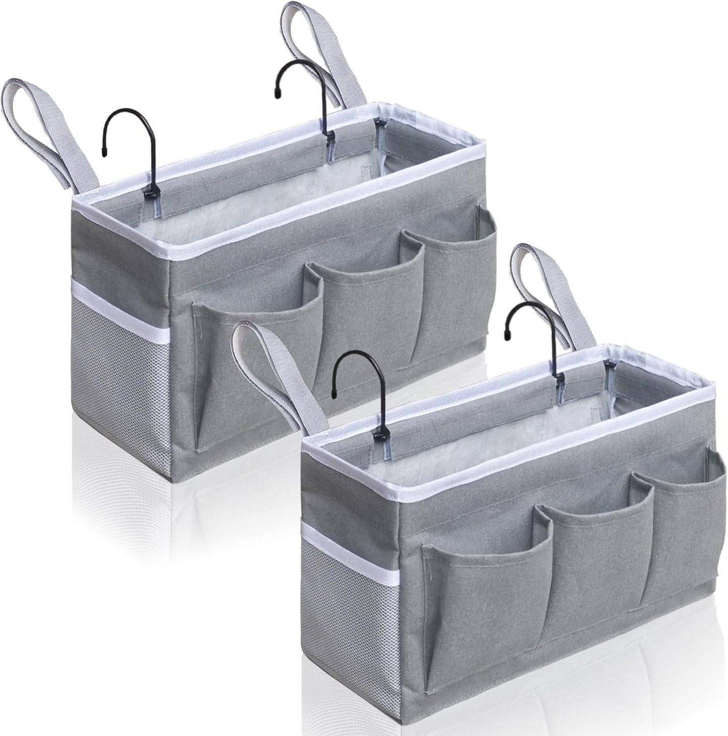 Bedside Caddy Storage Organizer - 2pcs Hanging Bag Holder with Pockets for Bedroom, Loft, Tent, Curtain, Bunk bed Shelf Accessories (Gray)