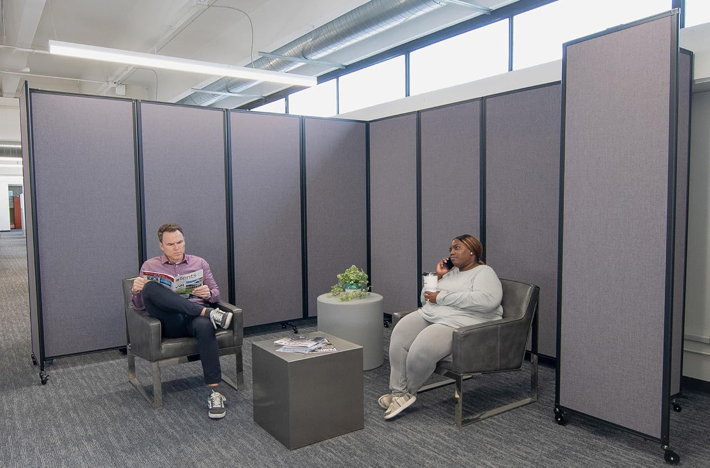 Versare Room Divider 360 Portable Wall Partition | Folding Panels | Large Freestanding Divider | Locking Wheels | Temporary Room Separator | 25' x 7'6'', Cloud Gray