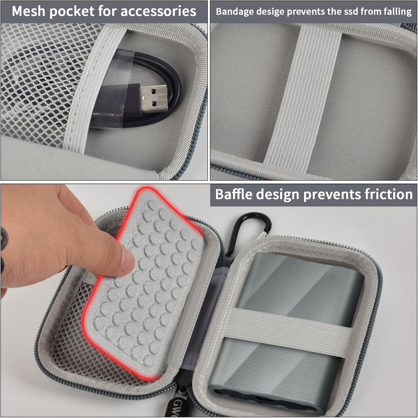 Case Compatible with Samsung T9/ T7/ T7 Shield Portable SSD 1TB 2TB 4TB External Hard Drive, Storage Travel Carrying Holder Organizer for Solid State Drives & USB Cable (Box Only)-Grey
