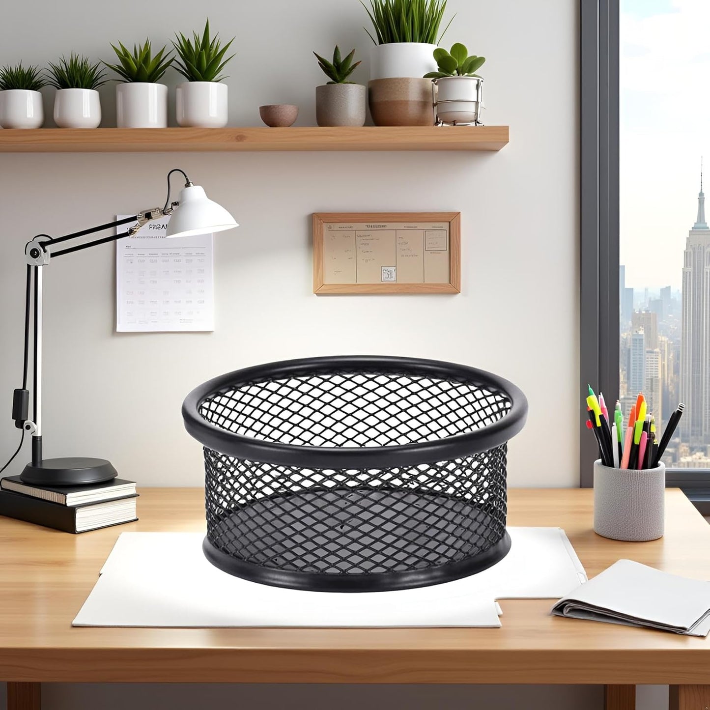 1Pc Black Metal Paper Clip Holder Mesh Paperclip Bowl Binder Clip Dispenser Desk Bobby Pin Container Organizer for Home Office Classroom School Desk Supplies Holders