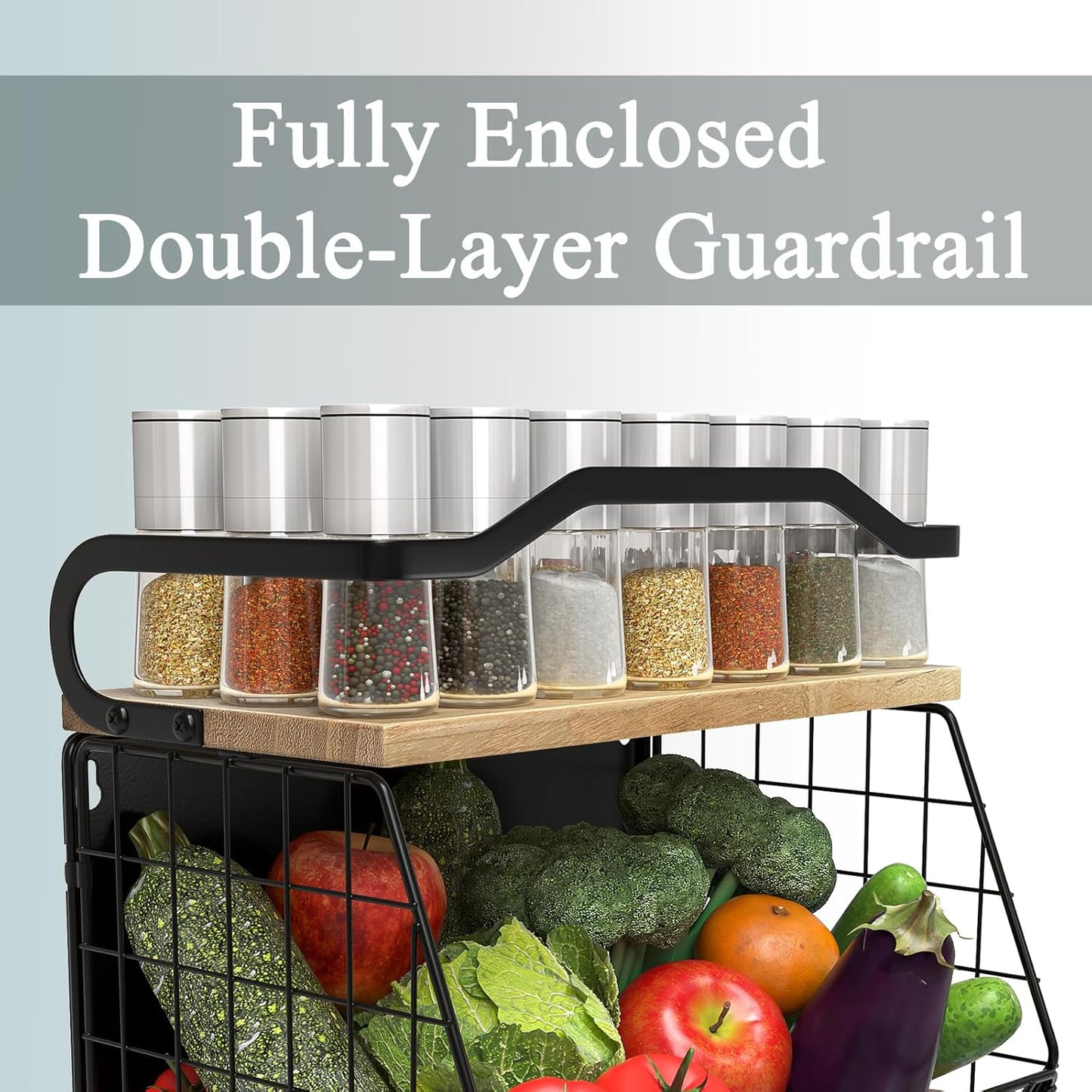 Magnetic Shelf for Fridge with Wood Lid, Fruit Potato and Onion Storage Bins, Magnetic Spice Rack for Refrigerator Large Container Wire Basket for Refrigerator, Kitchen Counter, Cabinet