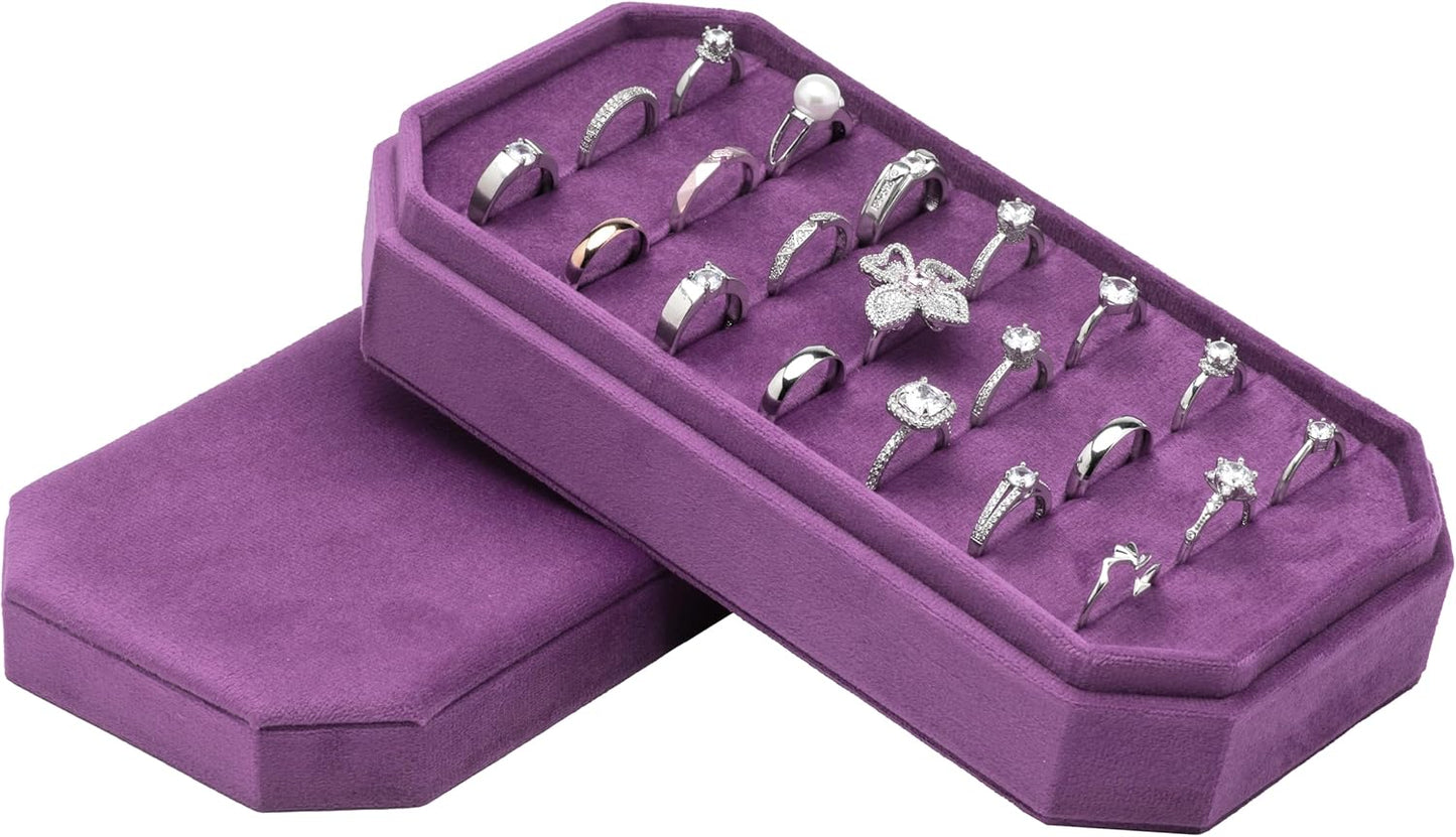 Velvet Ring Organizer Display Tray Jewelry Box Earring Holder Case for Wedding Birthday Christmas Day (Purple)