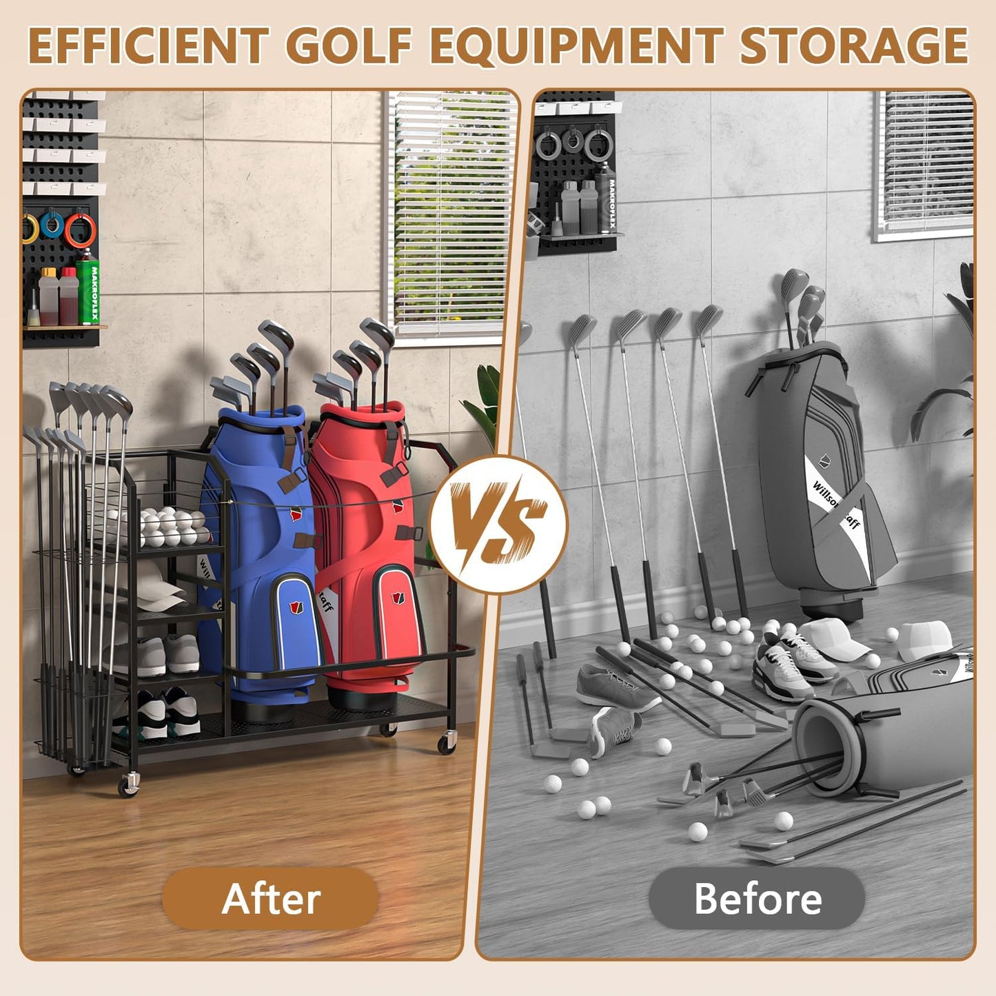 Golf Bag Storage, Big Capacity Golf Bag Organizer for Golf Bag and Equipment Accessories, Golf Organizer for Garage, Home or Club,Extra Storage Rack for Golf Clubs,Black